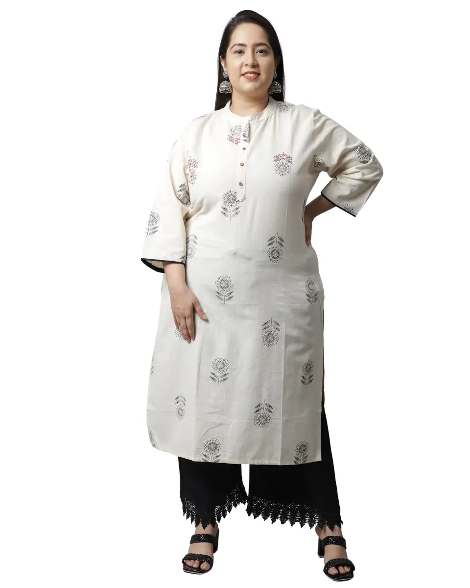 Rajnandini Women's Cotton Jaipuri Printed Kurti Small (45 inches length) | Straight Fit 3/4 Sleeve Round Neck - main product image