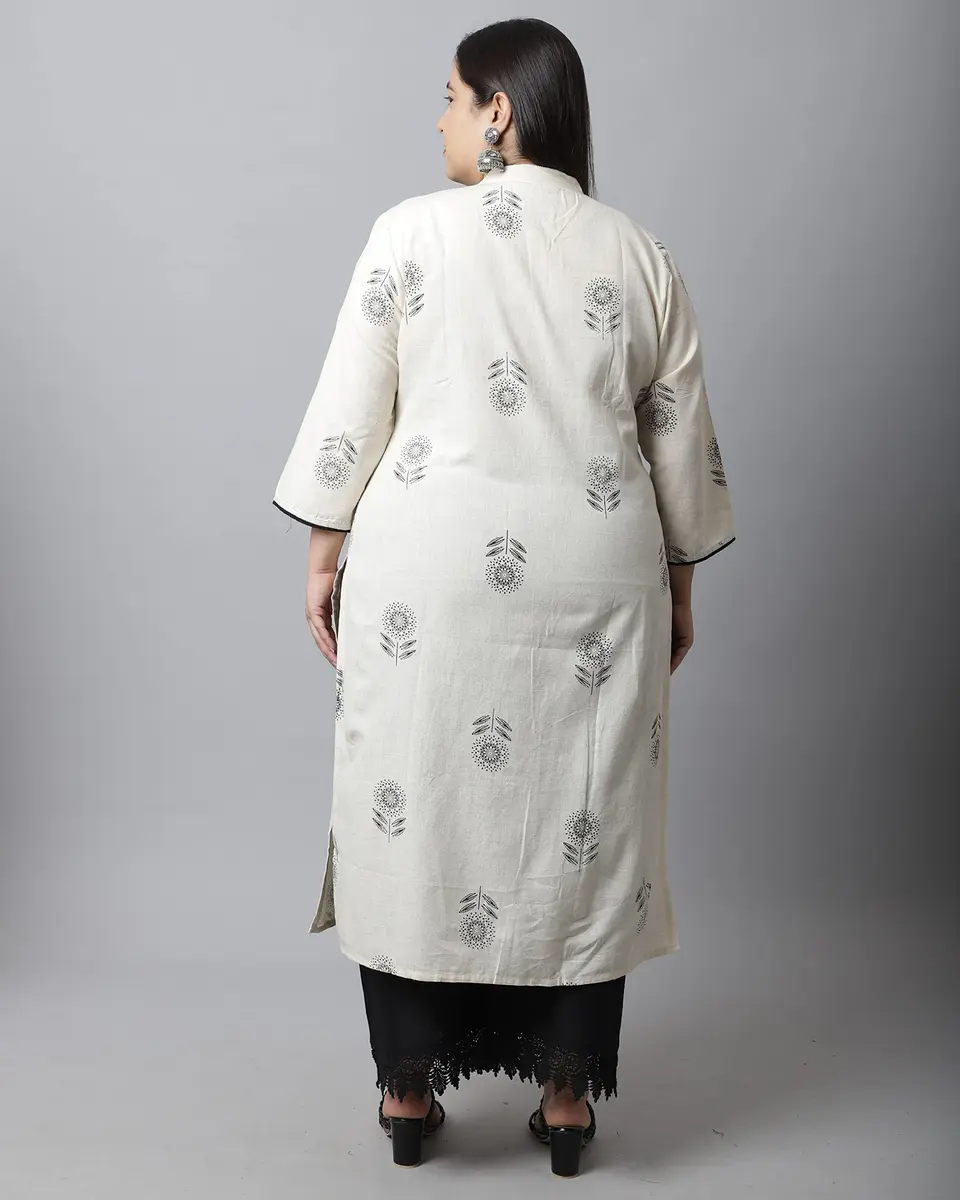Rajnandini Women's Cotton Jaipuri Printed Kurti Small (45 inches length) | Straight Fit 3/4 Sleeve Round Neck - view 2