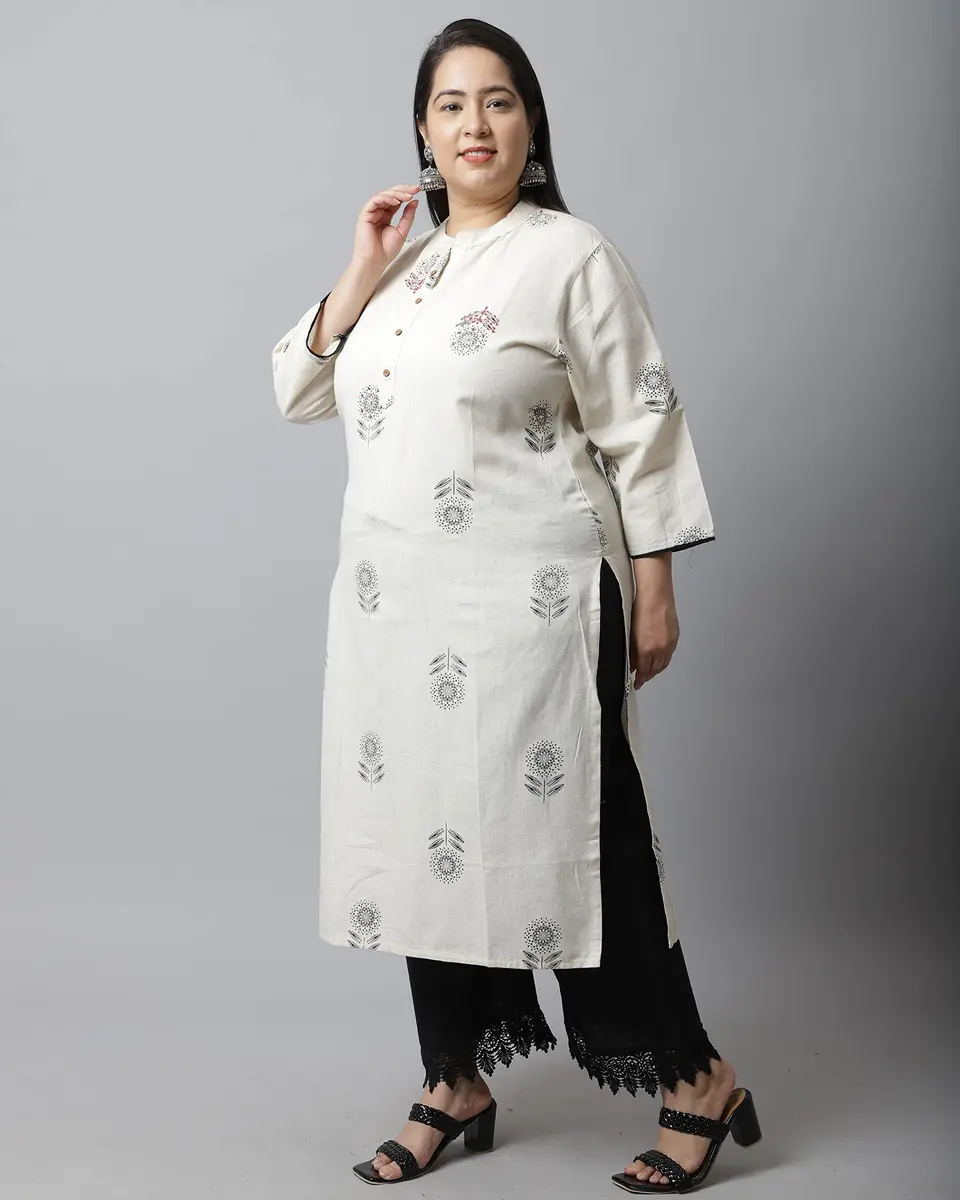 Rajnandini Women's Cotton Jaipuri Printed Kurti Small (45 inches length) | Straight Fit 3/4 Sleeve Round Neck - view 3