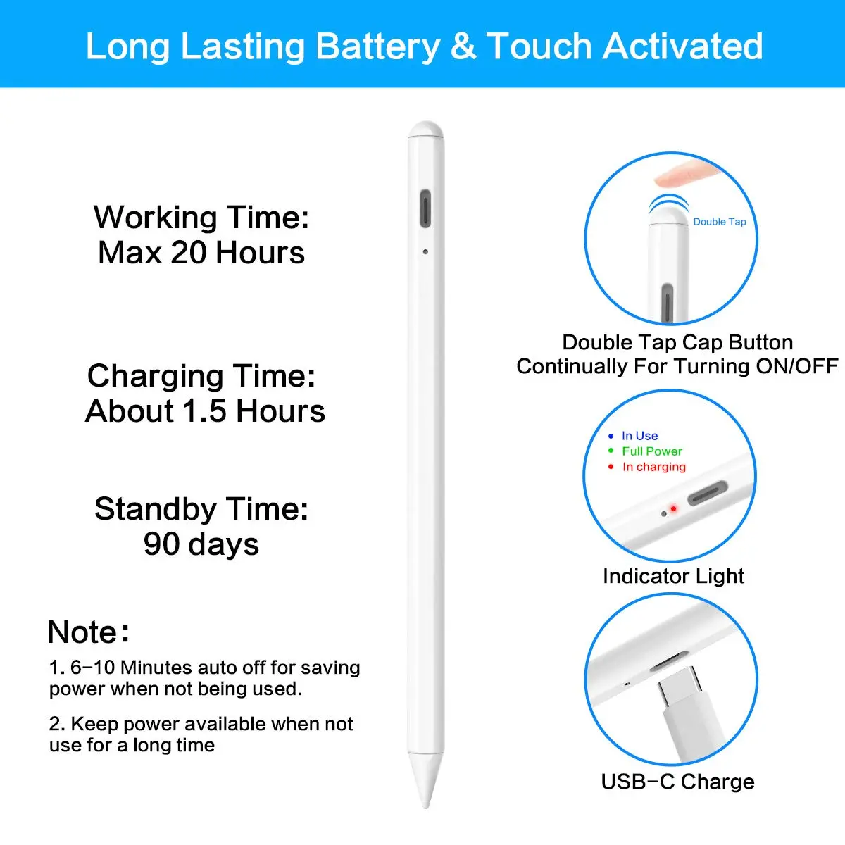 Yottn Stylus Pen for Apple iPad - Palm Rejection, Precise, Long Battery Life | Compatible with 2018-2026 iPad Models - view 6
