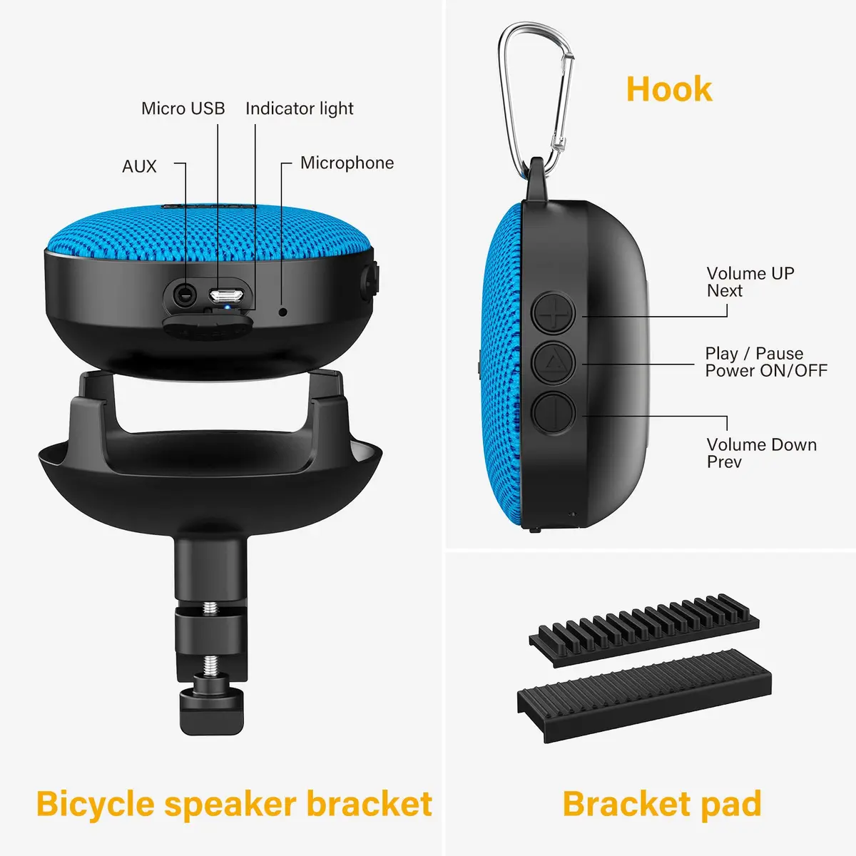 Onforu Bike Bluetooth Speaker with Bicycle Mount | Waterproof Wireless Outdoor Speaker with Loud Sound, Bluetooth 5.0, 10h Play, IP65, Blue - view 9
