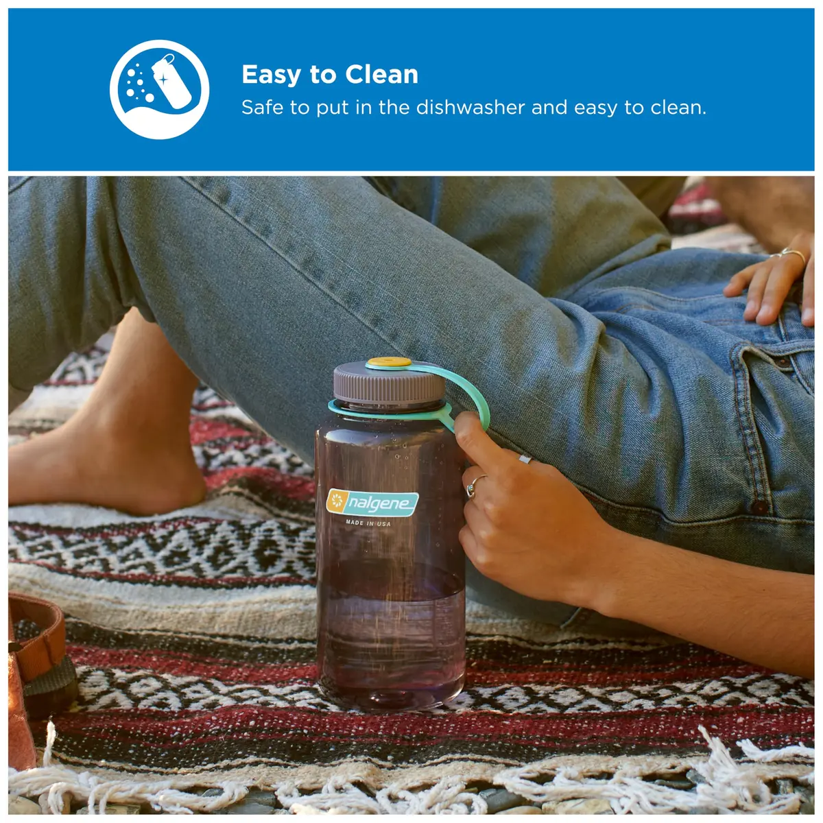 Nalgene 32 oz Wide Mouth Water Bottle, Aubergine | Heavy-Duty, Indestructible & Versatile - view 3
