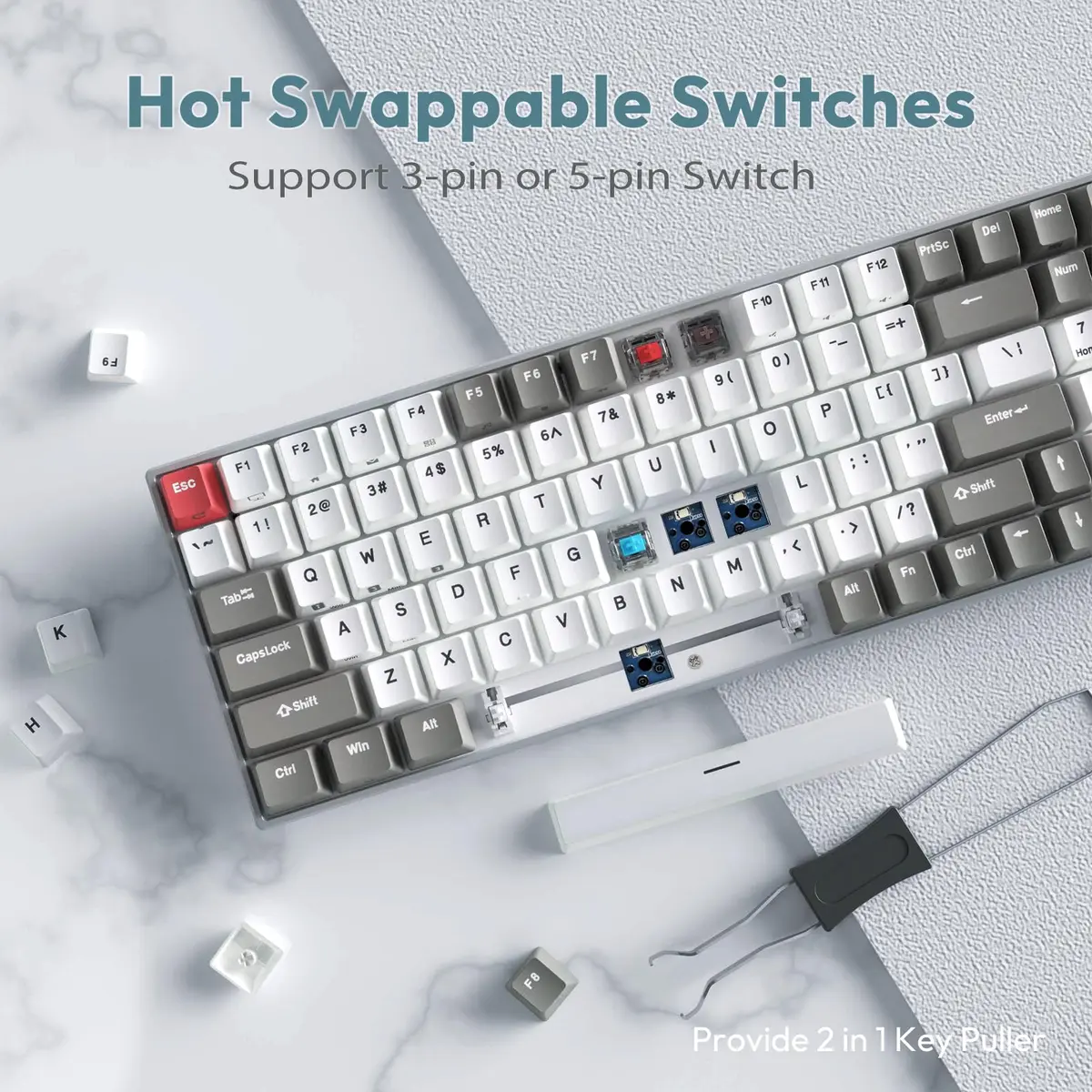 RK ROYAL KLUDGE RK100 Wireless Mechanical Keyboard RGB Backlit Bluetooth5.1/2.4G/Wired 96% Full Size 100-Key Hot Swappable Brown Switch Classic | Gaming Keyboard with Custom RGB - view 3