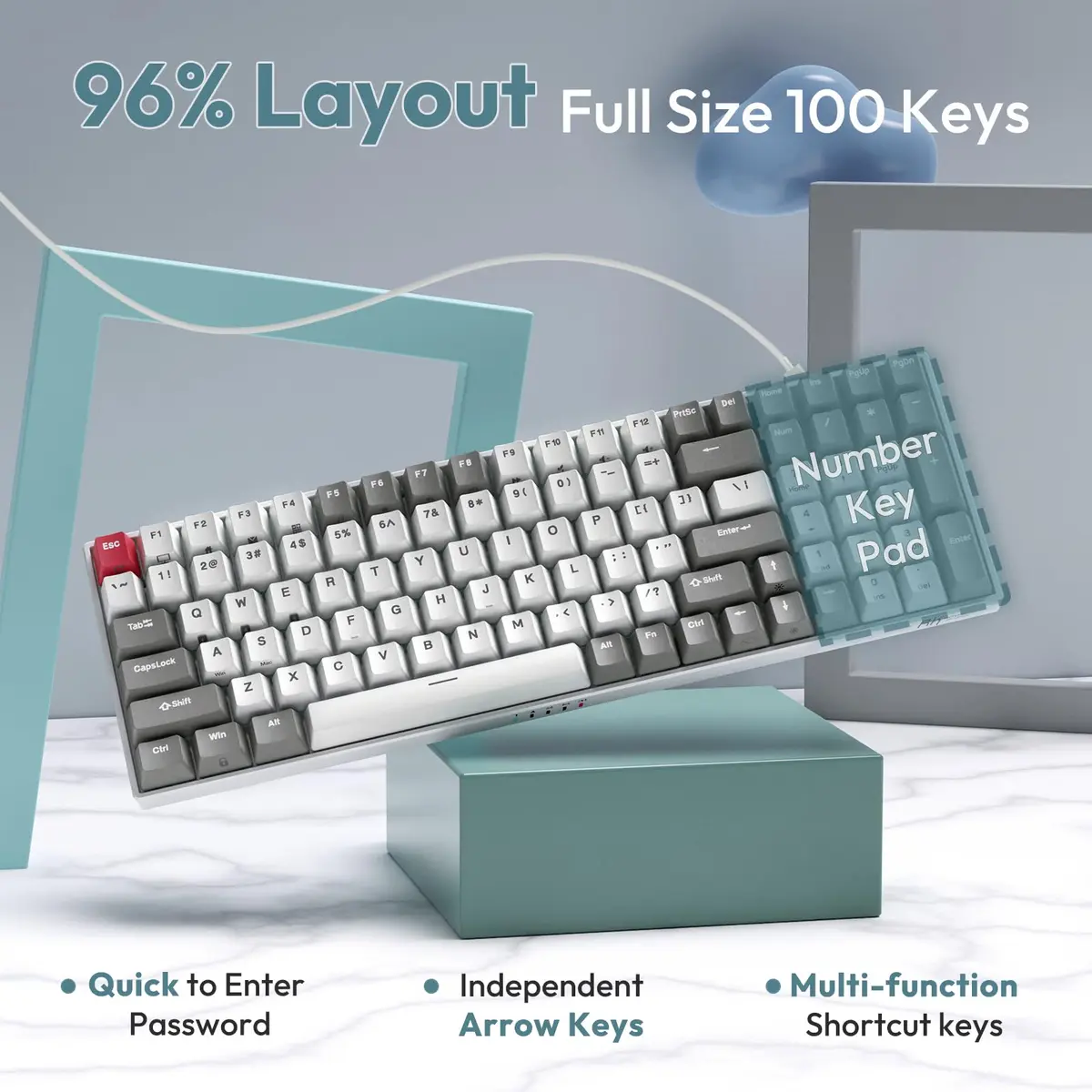 RK ROYAL KLUDGE RK100 Wireless Mechanical Keyboard RGB Backlit Bluetooth5.1/2.4G/Wired 96% Full Size 100-Key Hot Swappable Brown Switch Classic | Gaming Keyboard with Custom RGB - view 4