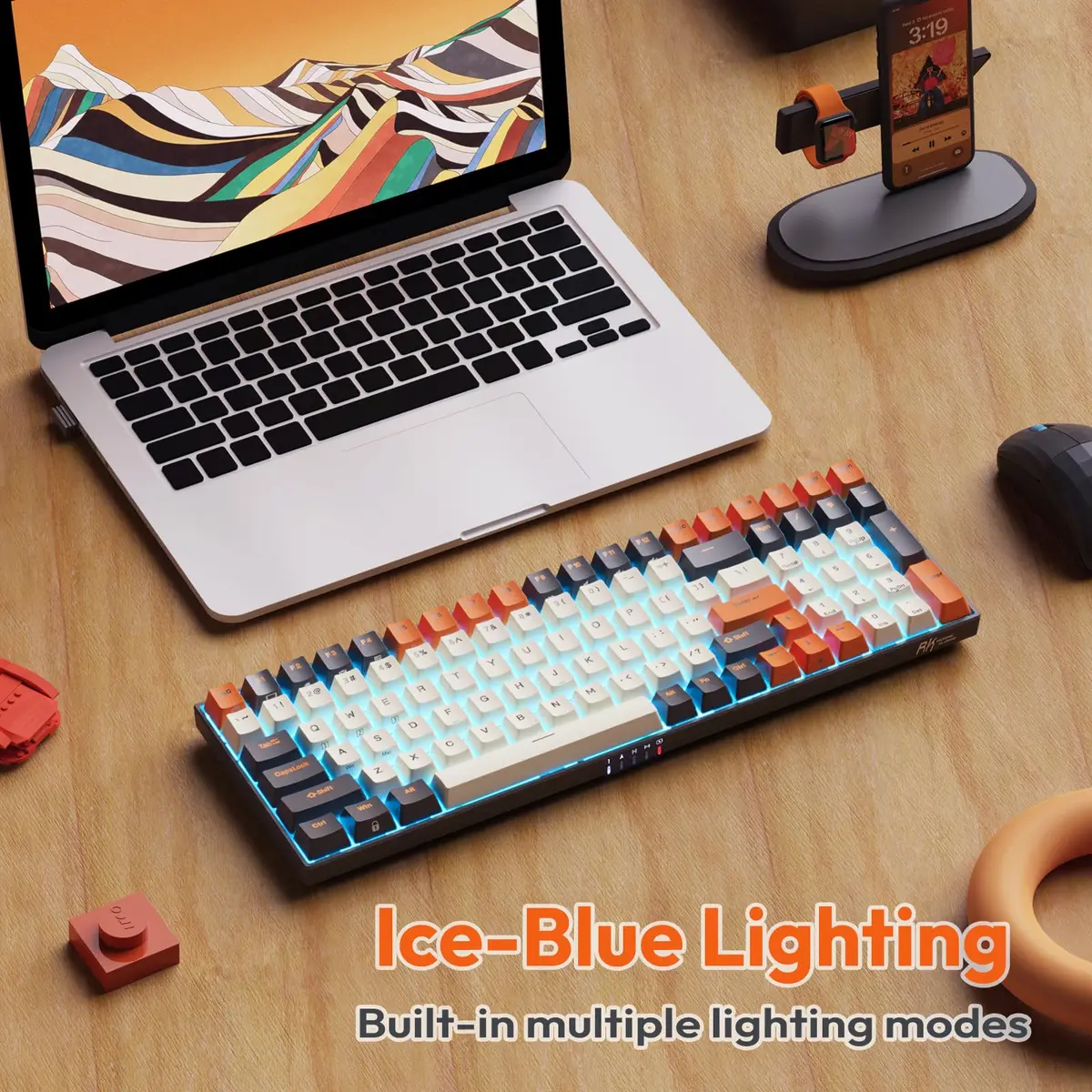 RK ROYAL KLUDGE RK100 Wireless Mechanical Keyboard RGB Backlit Bluetooth5.1/2.4G/Wired 96% Full Size 100-Key Hot Swappable Brown Switch Carbon | Gaming Keyboard with Custom RGB - view 7
