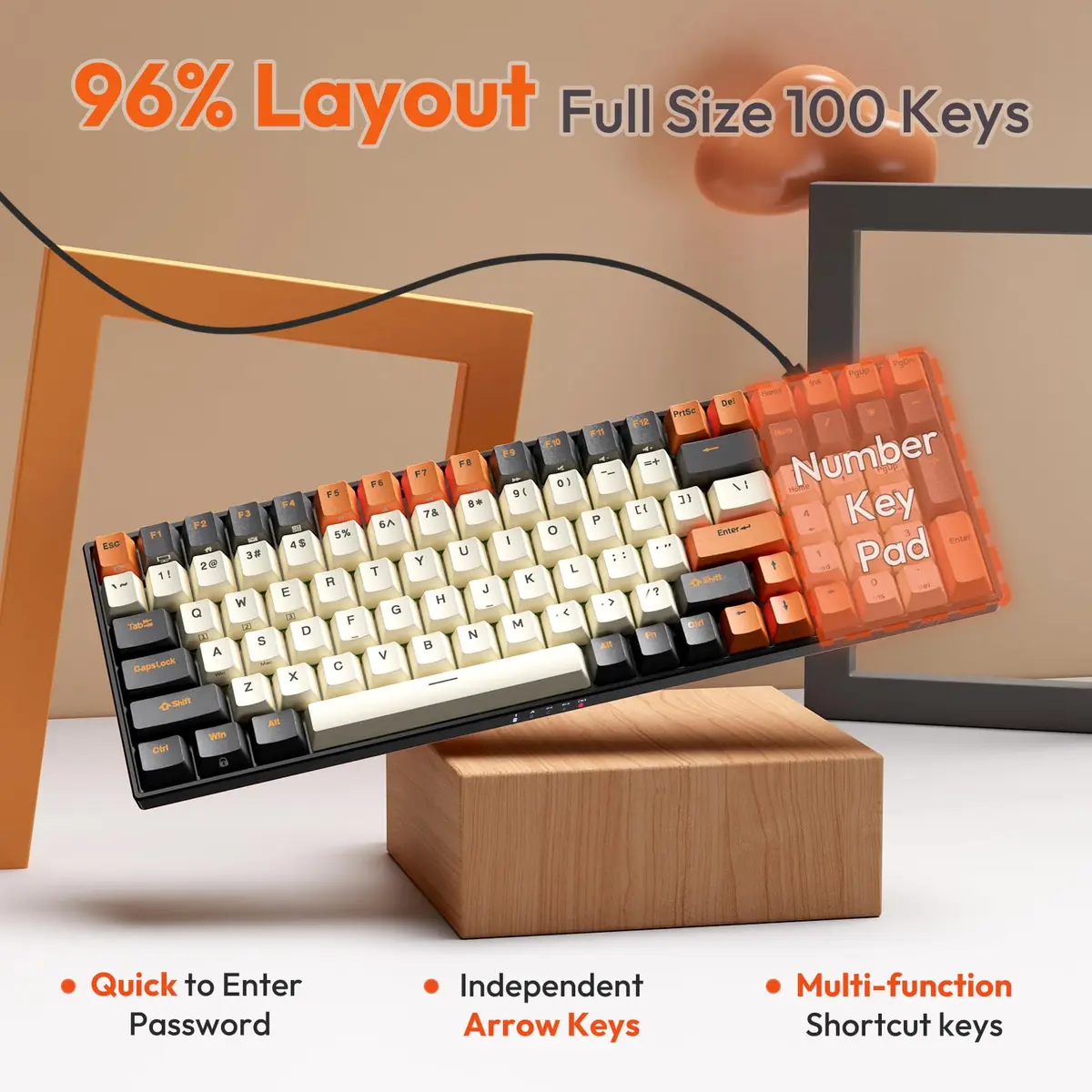 RK ROYAL KLUDGE RK100 Wireless Mechanical Keyboard RGB Backlit Bluetooth5.1/2.4G/Wired 96% Full Size 100-Key Hot Swappable Brown Switch Carbon | Gaming Keyboard with Custom RGB - view 4
