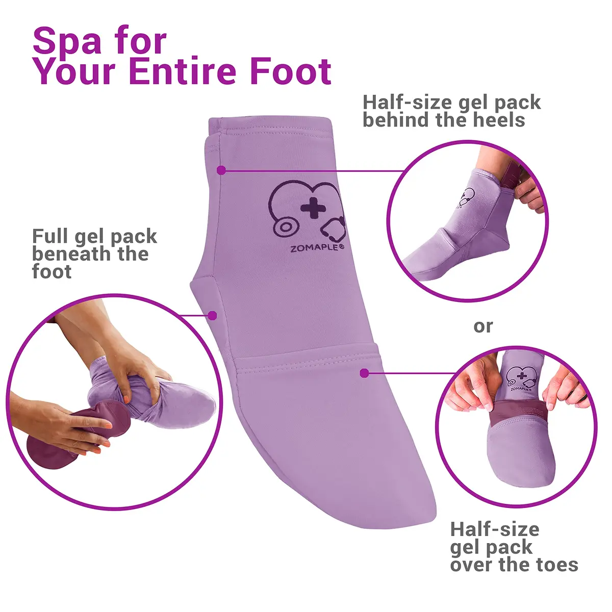Zomaple Cold Therapy Socks with Gel Packs, Medium Purple | Targeted Relief for Neuropathy & Hot Feet - view 5