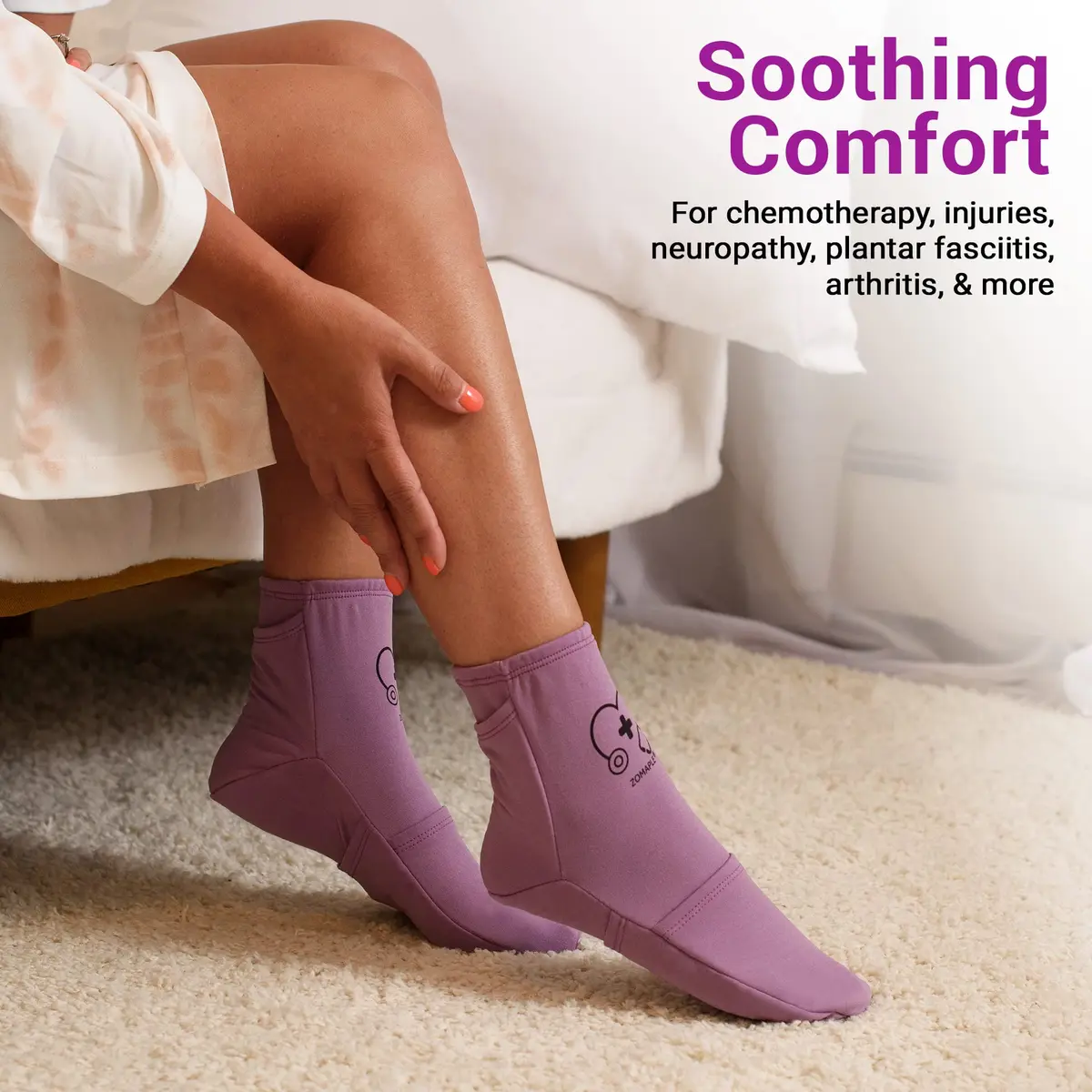 Zomaple Cold Therapy Socks with Gel Packs, Medium Purple | Targeted Relief for Neuropathy & Hot Feet - view 2