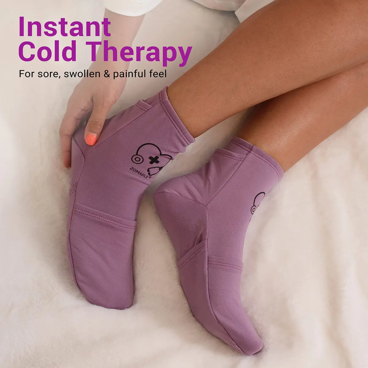Zomaple Cold Therapy Socks with Gel Packs, Medium Purple | Targeted Relief for Neuropathy & Hot Feet - view 3