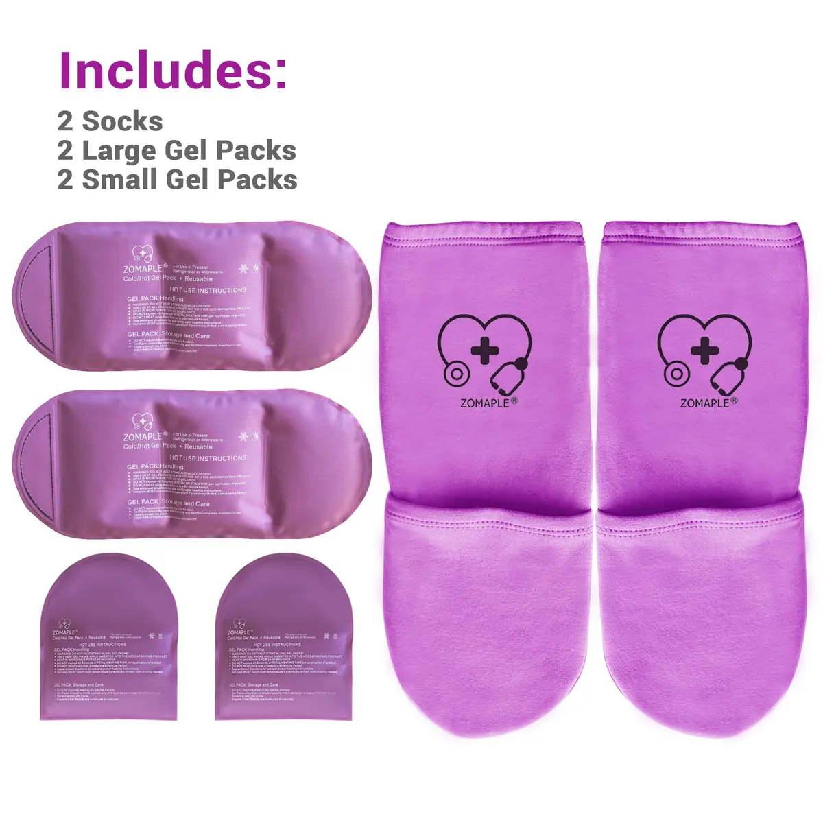 Zomaple Cold Therapy Socks with Gel Packs, Medium Purple | Targeted Relief for Neuropathy & Hot Feet - view 4
