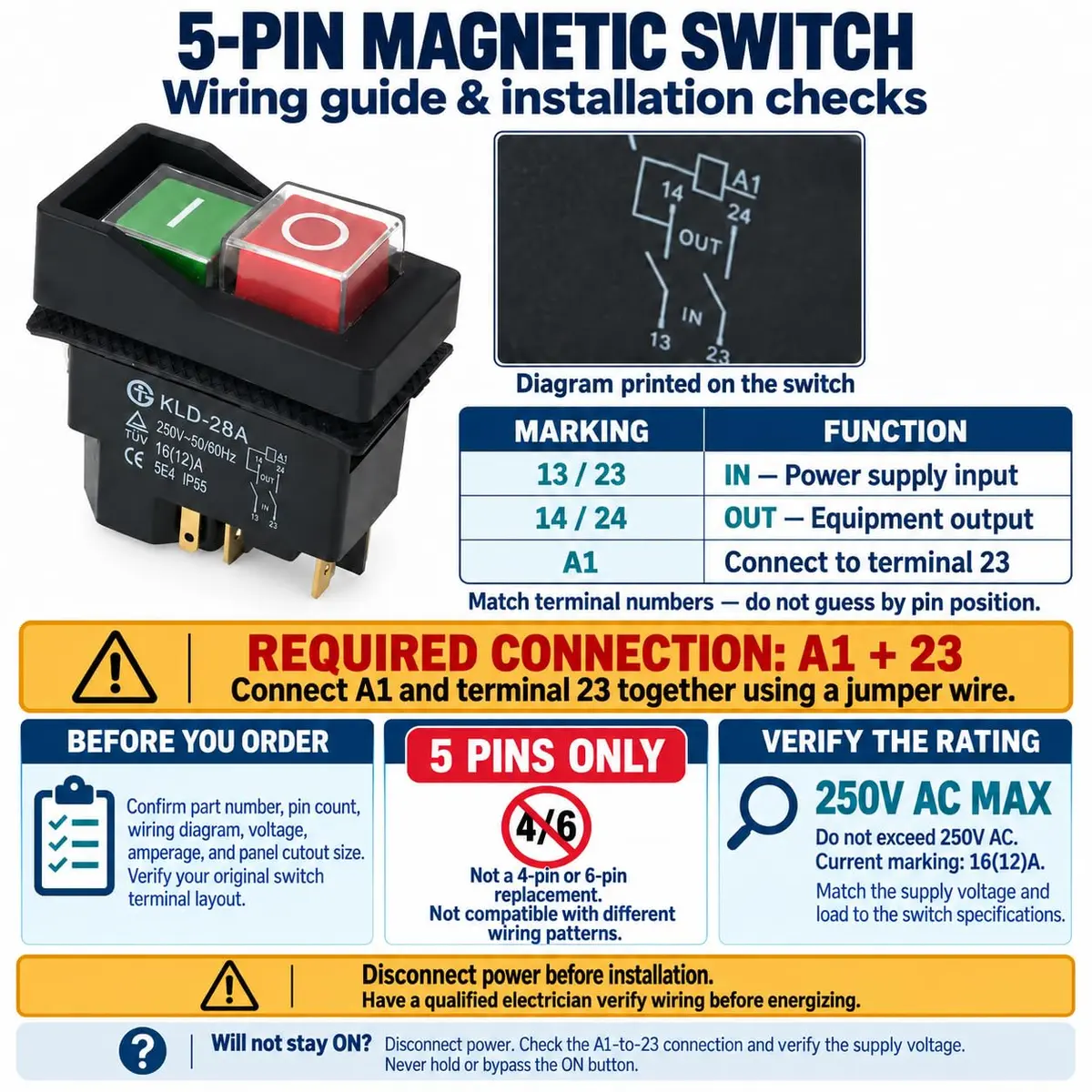 WSDMAVIS KLD-28A Waterproof Magnetic ON Off Pushbutton Switch 220V (16A Rated Current) - view 2