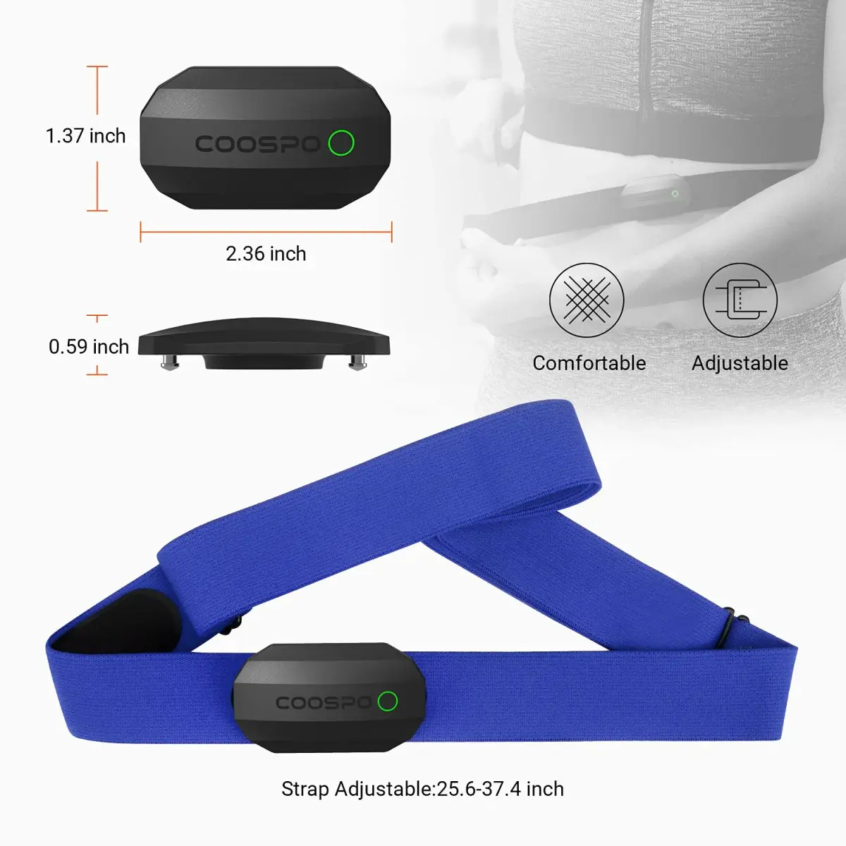 CooSpo H808S Heart Rate Monitor Chest Strap | ±1BPM Accurate, ANT+ BLE Dual Mode, IP67 Waterproof, 300H Battery - view 5