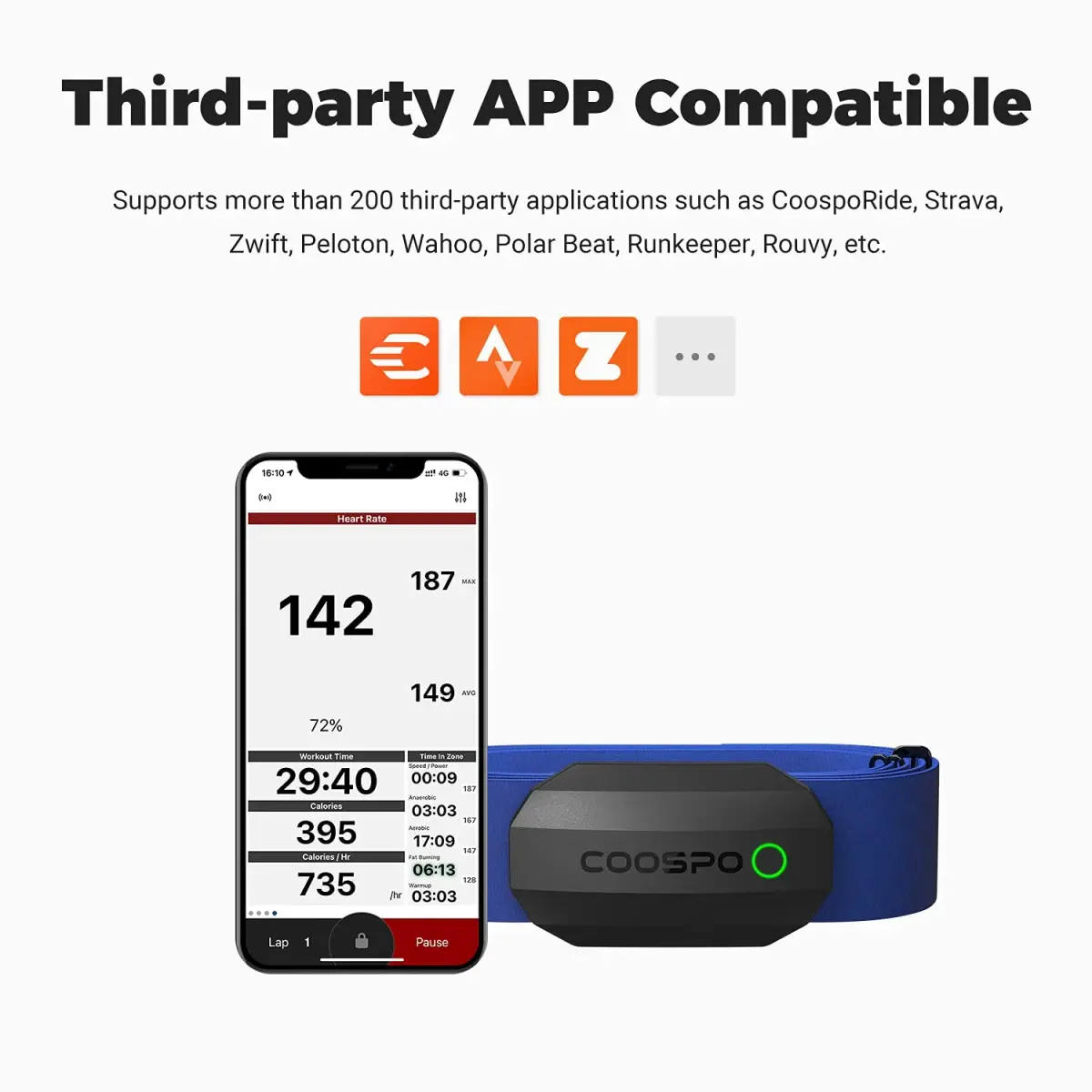CooSpo H808S Heart Rate Monitor Chest Strap | ±1BPM Accurate, ANT+ BLE Dual Mode, IP67 Waterproof, 300H Battery - view 3