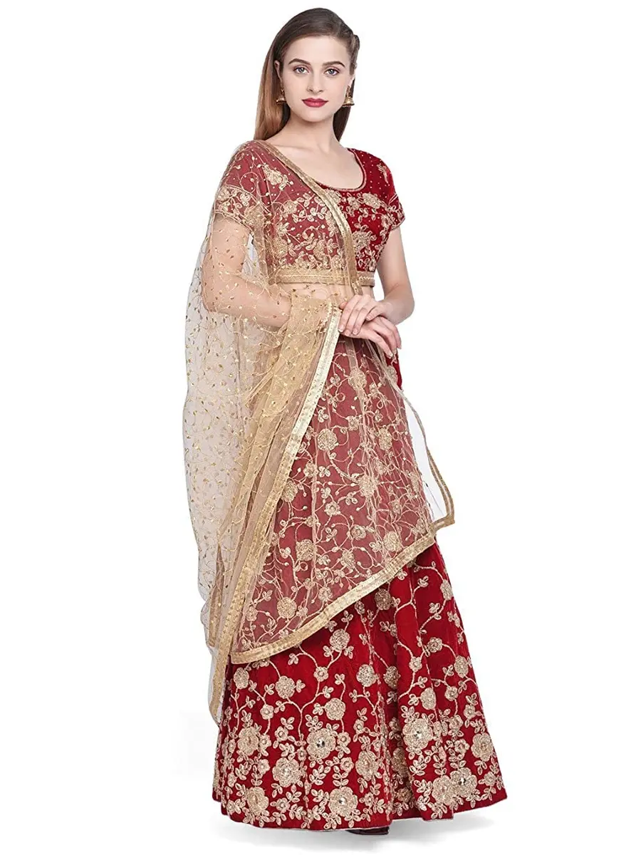 DUPATTA BAZAAR Women's Embroidered Gold Net Dupatta 2.4m (7.87 ft) | Handloom Weave - view 5