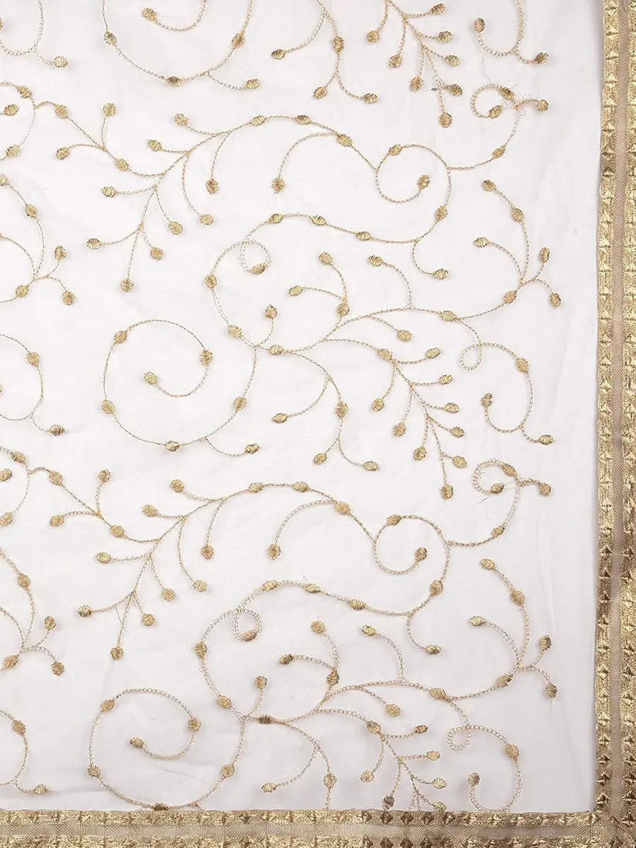 DUPATTA BAZAAR Women's Embroidered Gold Net Dupatta 2.4m (7.87 ft) | Handloom Weave - view 6