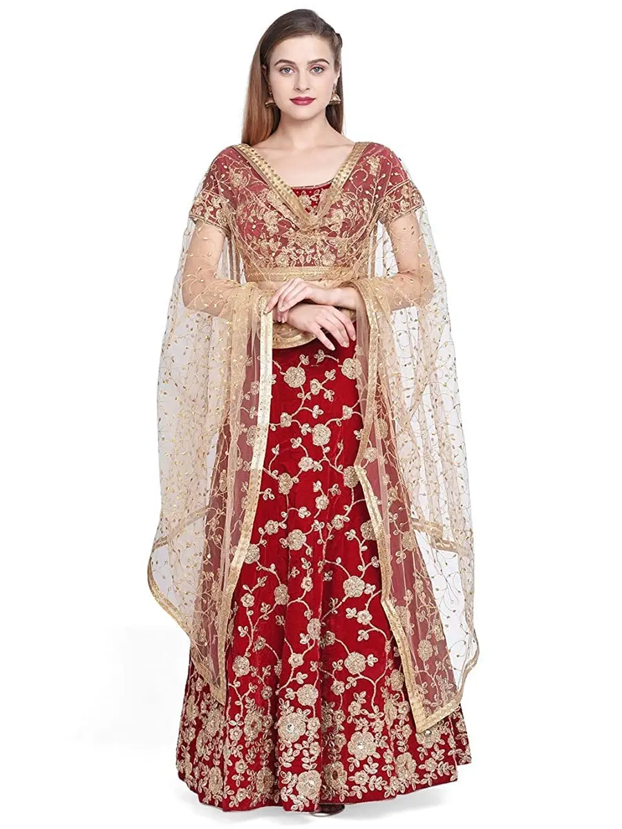 DUPATTA BAZAAR Women's Embroidered Gold Net Dupatta 2.4m (7.87 ft) | Handloom Weave - view 2