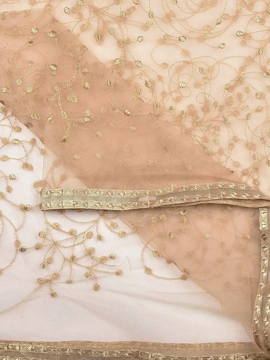 DUPATTA BAZAAR Women's Embroidered Gold Net Dupatta 2.4m (7.87 ft) | Handloom Weave - view 3