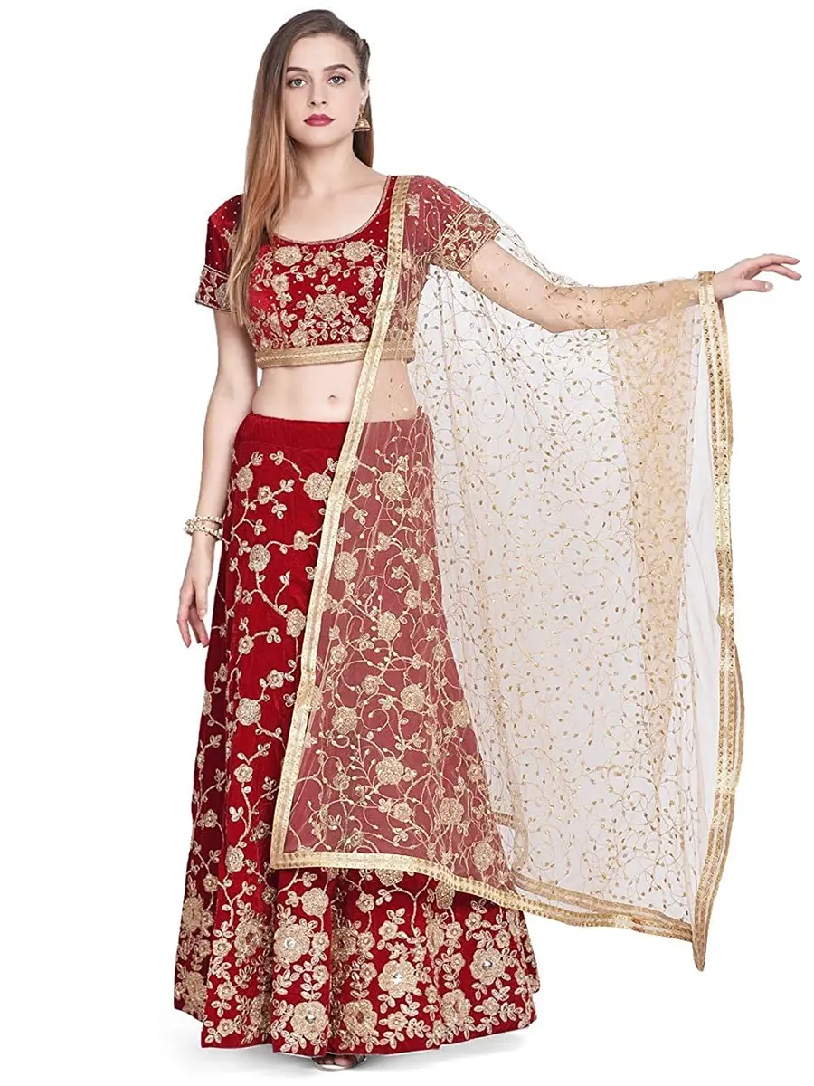 DUPATTA BAZAAR Women's Embroidered Gold Net Dupatta 2.4m (7.87 ft) | Handloom Weave - view 4