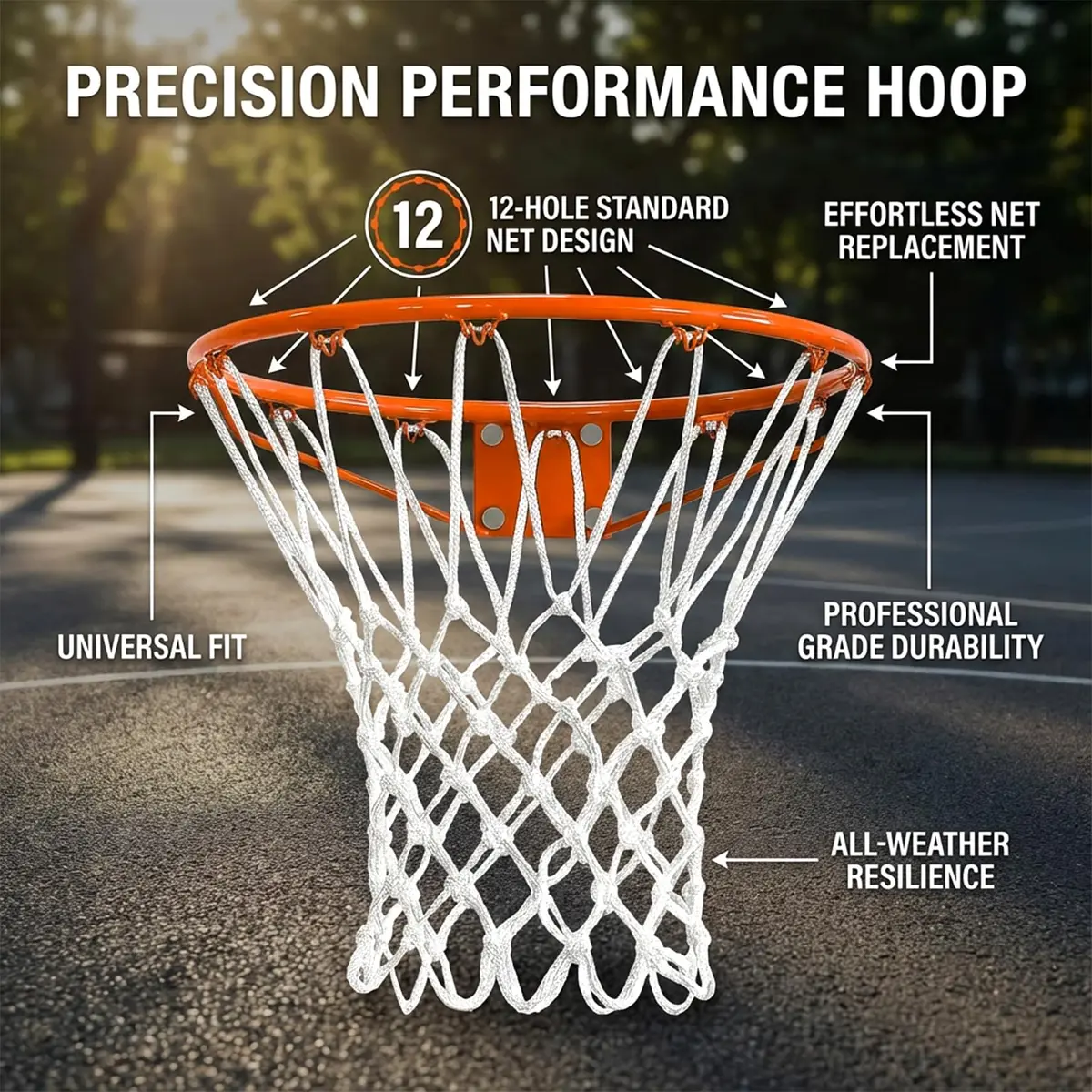 PSLER Basketball Net Replacement Outdoor - 22 Inch White Polyamide Fiber Net | Standard 12 Loop Rim Fit - view 2