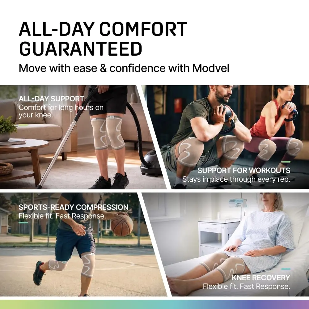 Modvel Compression Knee Brace for Women & Men - 2 Pack | Support for Knee Pain, Arthritis & Meniscus Tear, Breathable & Ergonomic Fit (70-120 chars) - view 6