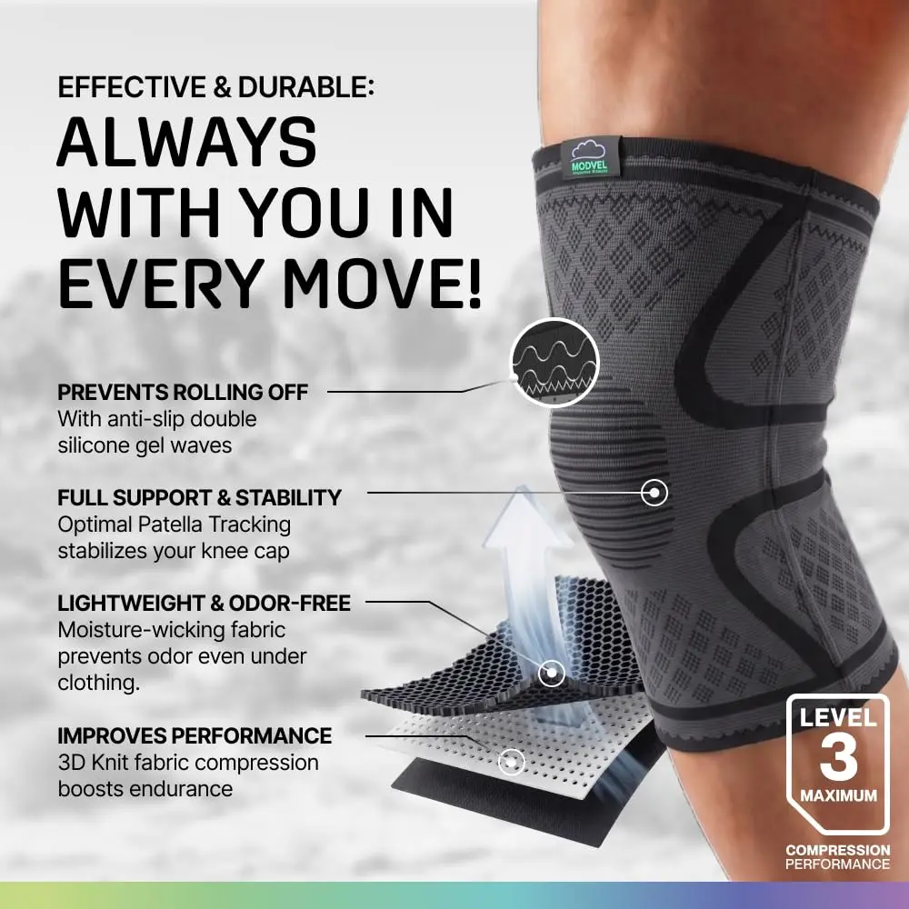 Modvel Compression Knee Brace for Women & Men - 2 Pack | Support for Knee Pain, Arthritis & ACL - view 5