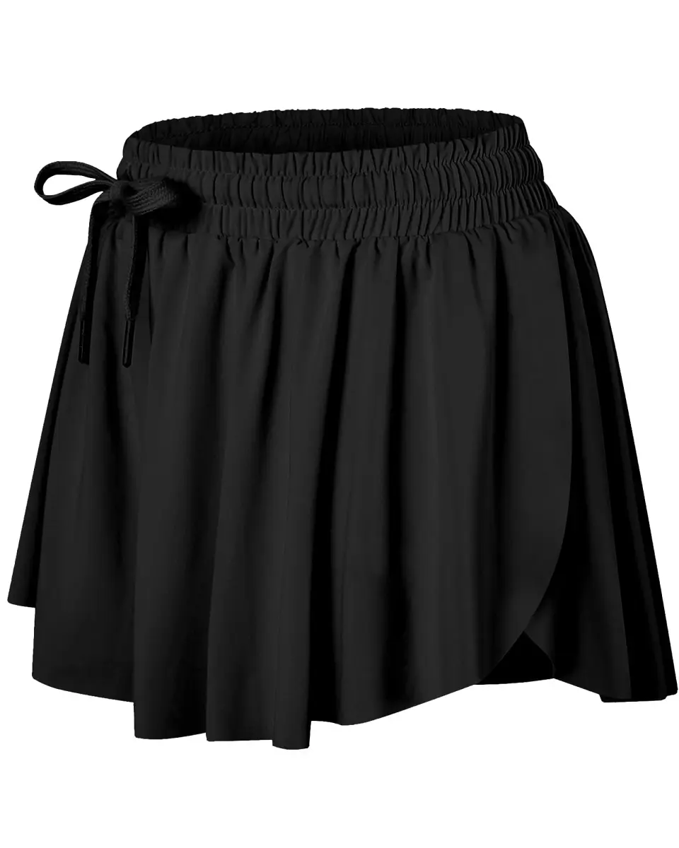 Wsirmet Butterfly Shorts for Women 2-in-1 Athletic Skorts with Pocket, 9-inch Outseam (Black) - main product image