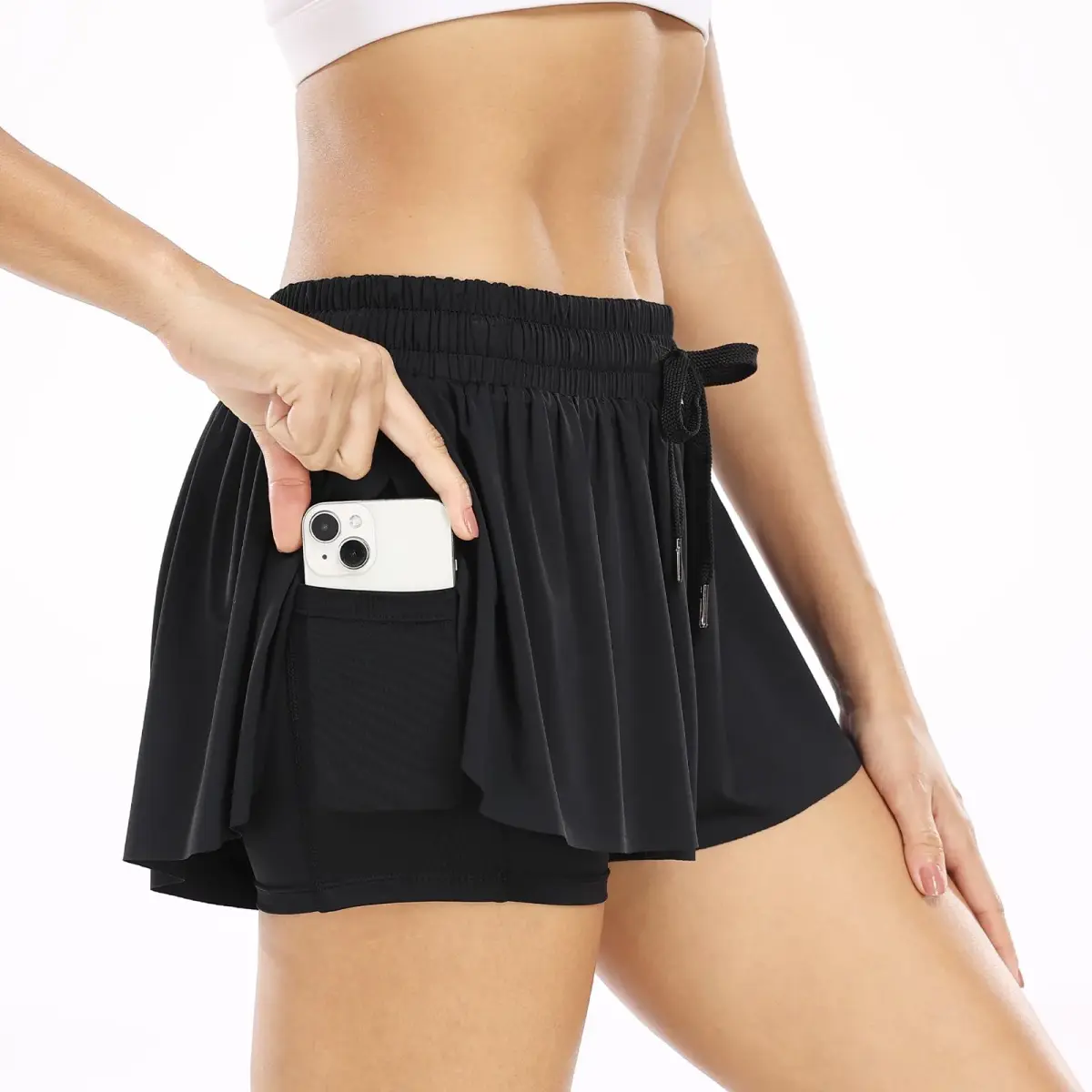 Wsirmet Butterfly Shorts for Women 2-in-1 Athletic Skorts with Pocket, 9-inch Outseam (Black) - view 3