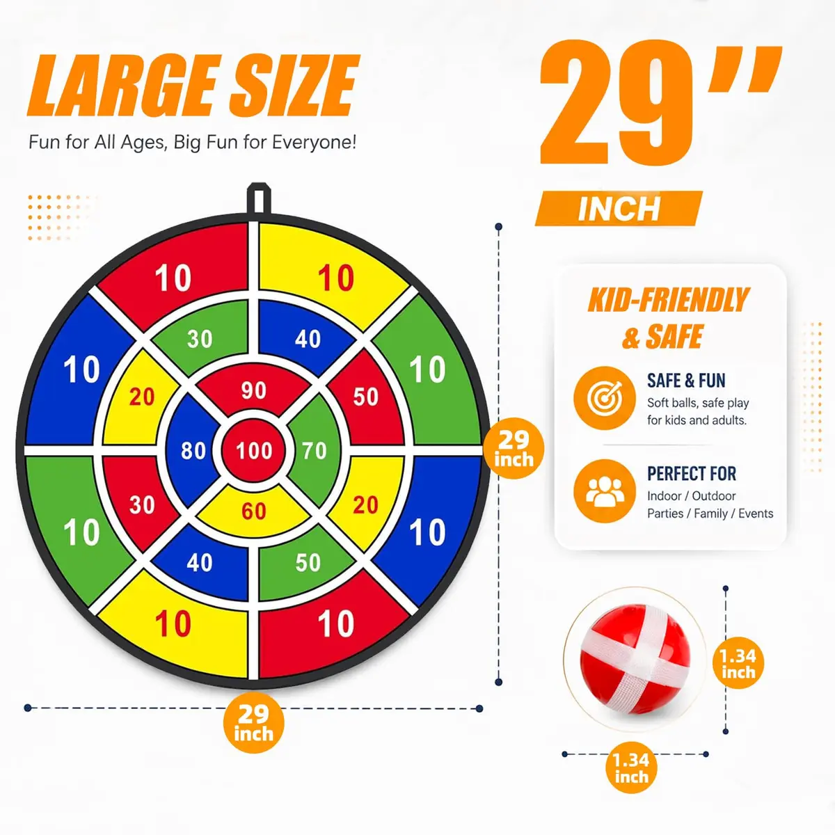 BooTaa 29" Large Dart Board for Kids | Indoor/Outdoor Fun Party Game for Ages 3-12 - view 2