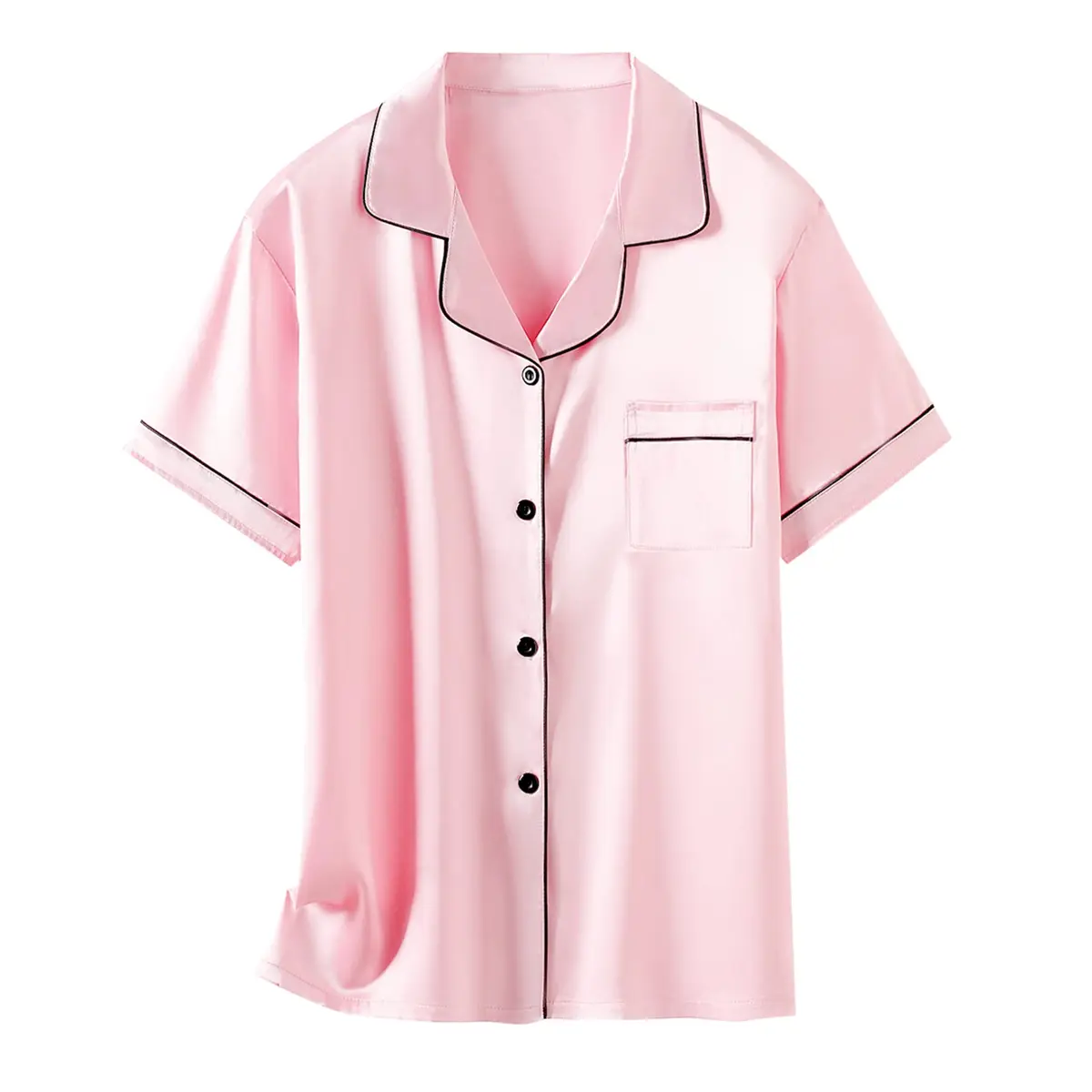 Schbbbta Satin Pajamas for Girls, 2 Pcs Short Silk Set, Bright Pink, 11-12 Years | Comfortable Summer Sleepwear - view 7