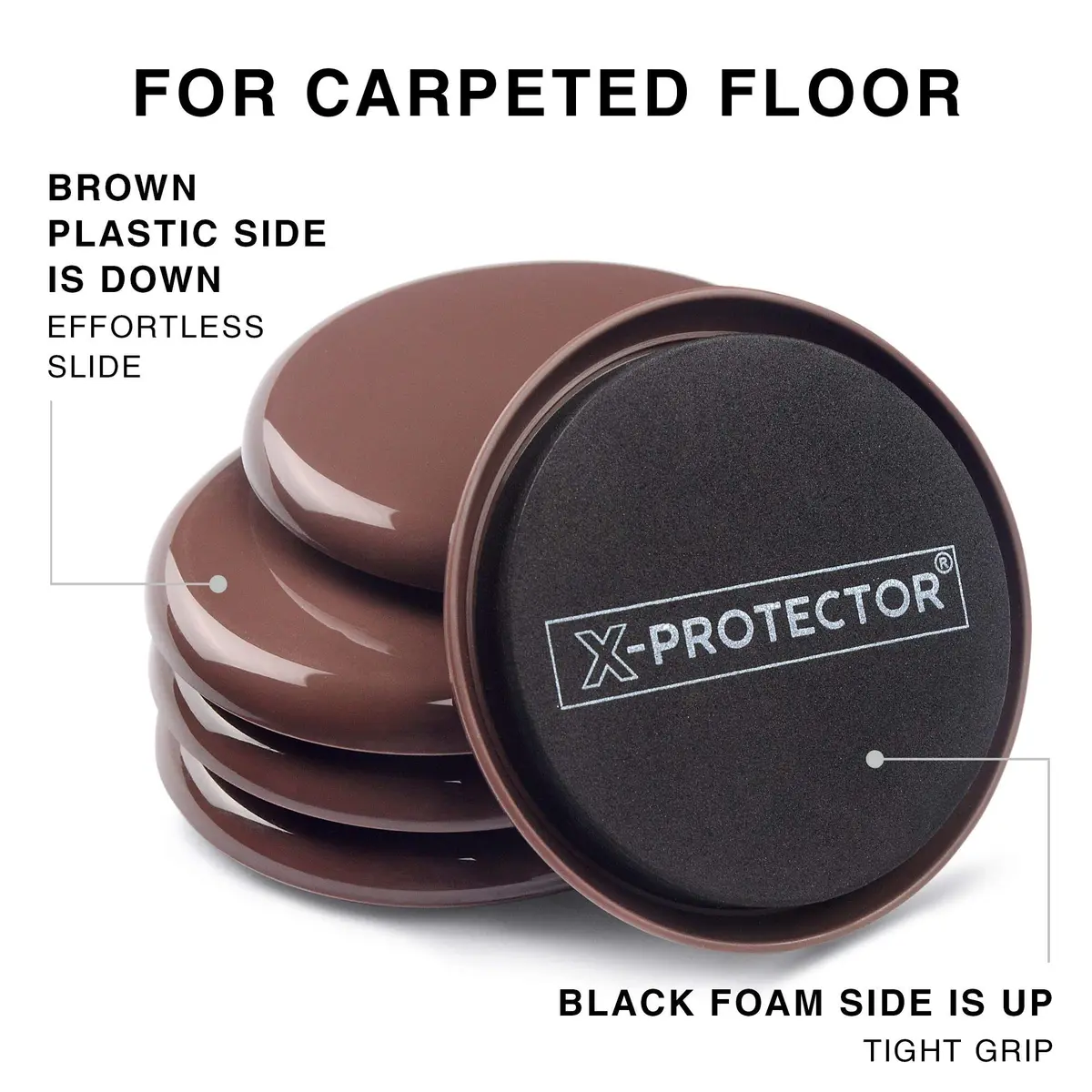 X-Protector Furniture Sliders for Carpet, 8 PCS 3 1/2" Moving Pads | Heavy Duty Carpet Glides for Easy Furniture Moving - view 4