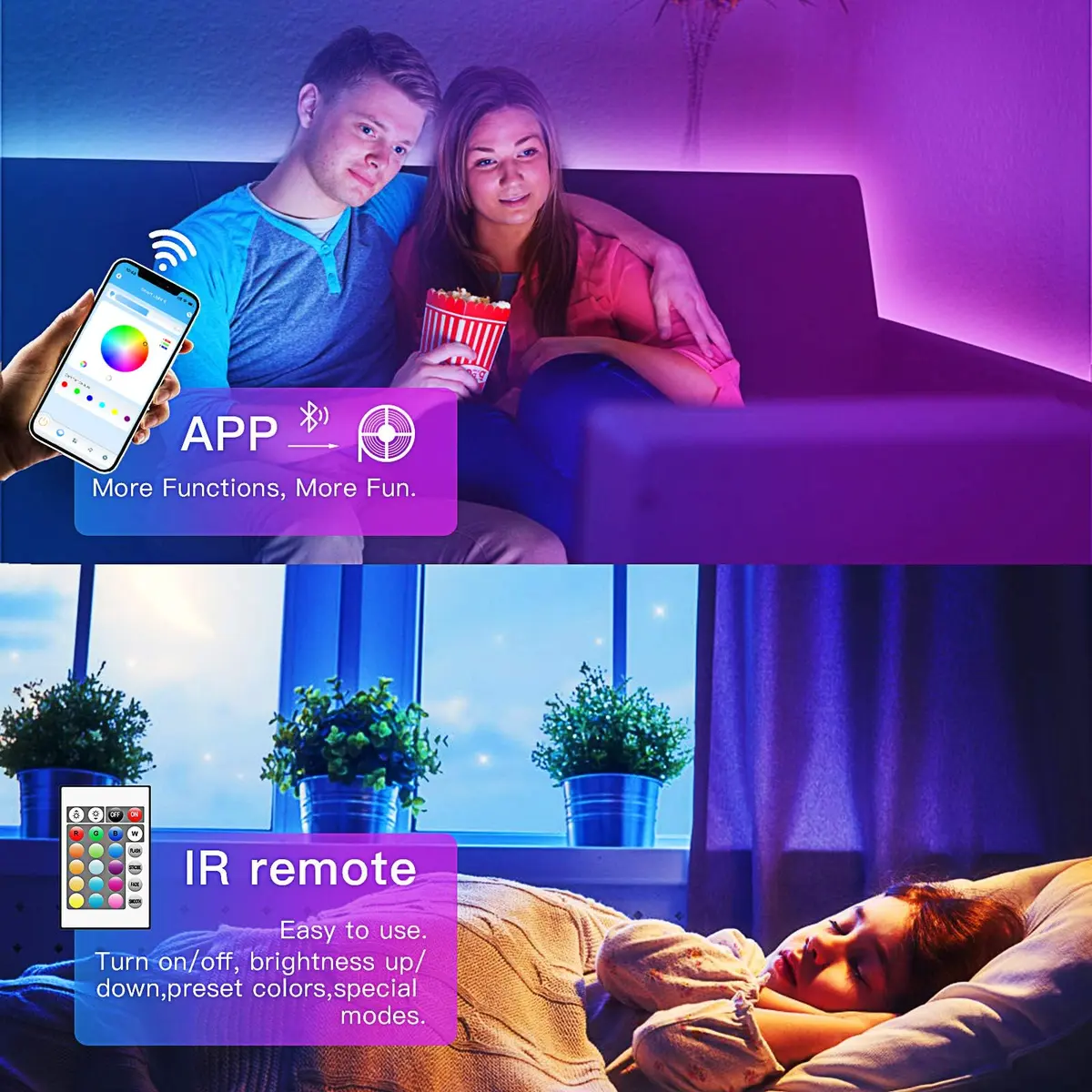 TJOY 50ft Bluetooth LED Strip Lights | RGB Color Changing Lights with Phone & Mic Control - view 4