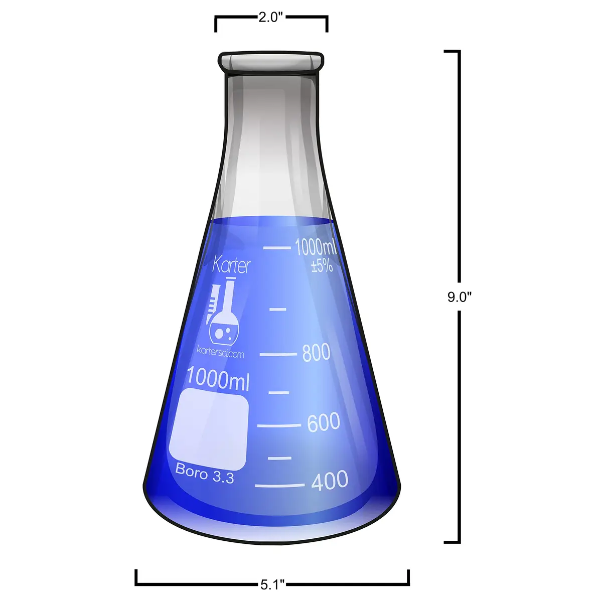 Karter Scientific Erlenmeyer Flask Set 1000ML Borosilicate Glass | Heavy Duty, Accurate Graduations - view 4