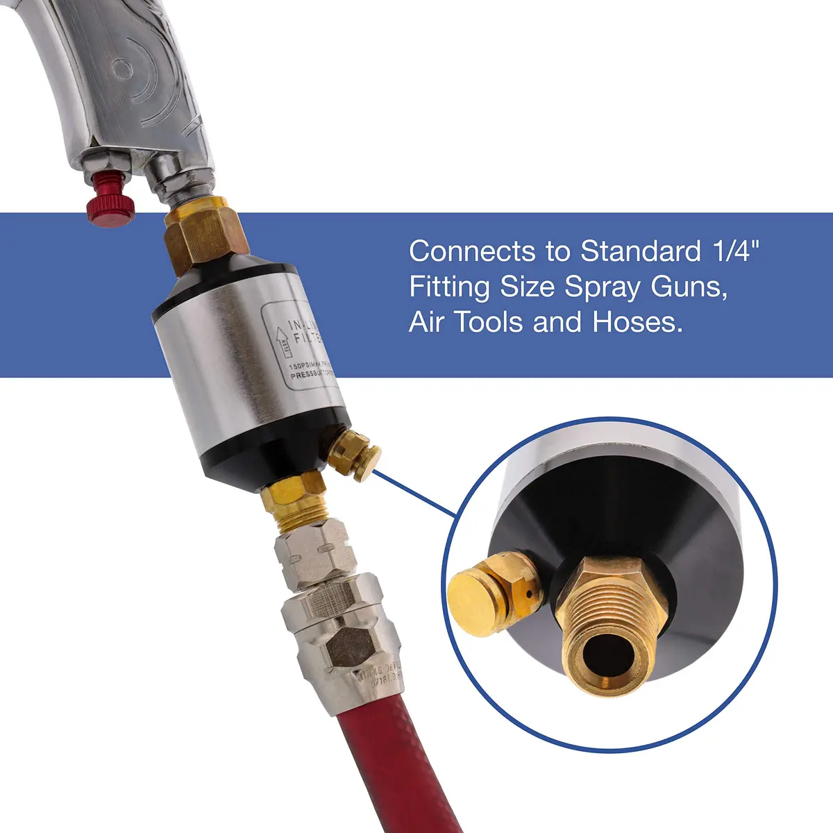 TCP Global Mini In-Line Air Filter, Oil & Water Separator | Aluminum Body, 1/4" Inlet/Outlet - view 4