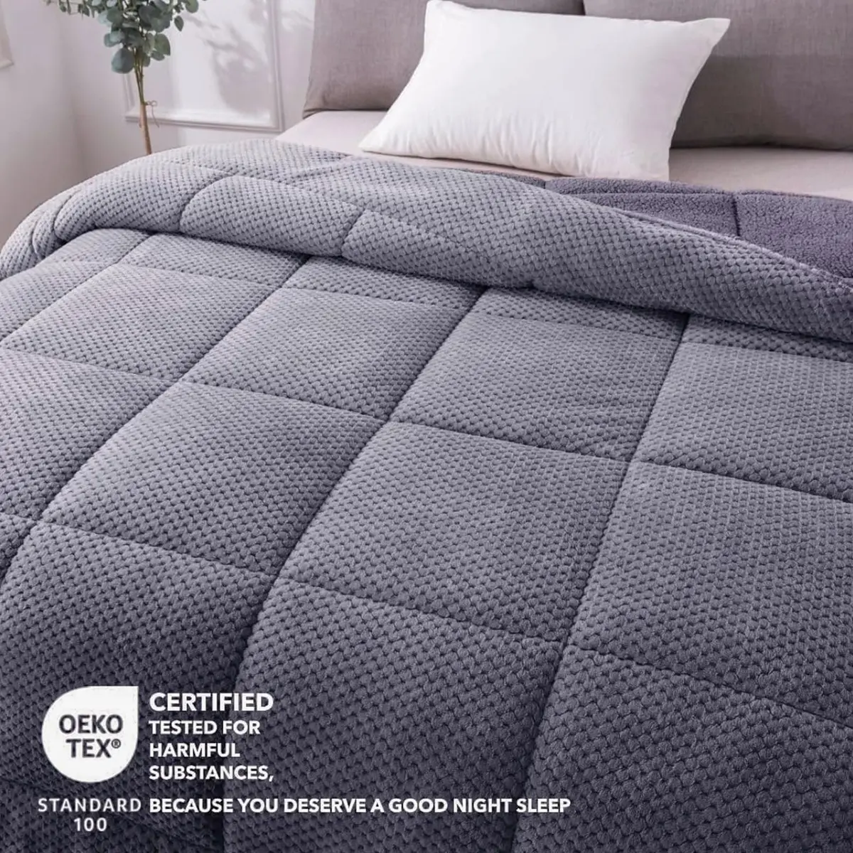 KASENTEX King Size Comforter | Reversible Sherpa & Plush Fleece | 104 x 90 in | OEKO-TEX Certified - view 5