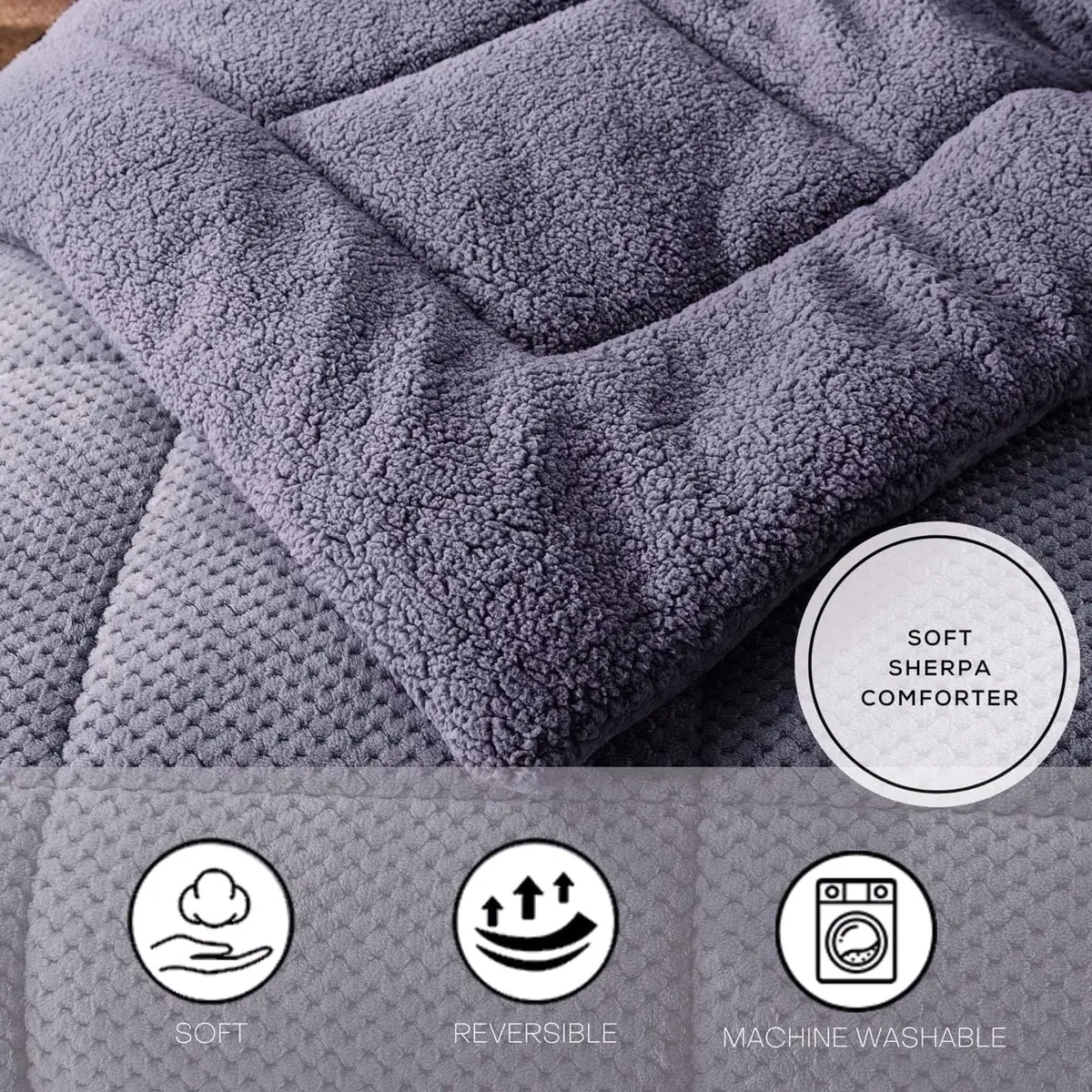 KASENTEX King Size Comforter | Reversible Sherpa & Plush Fleece | 104 x 90 in | OEKO-TEX Certified - view 6