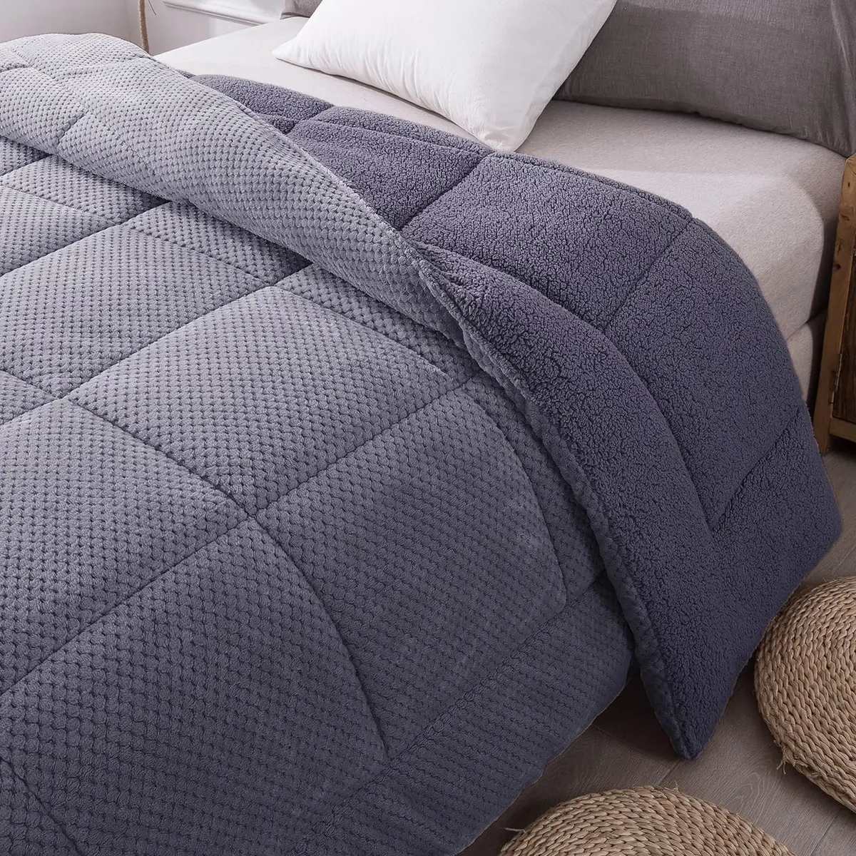 KASENTEX King Size Comforter | Reversible Sherpa & Plush Fleece | 104 x 90 in | OEKO-TEX Certified - view 9
