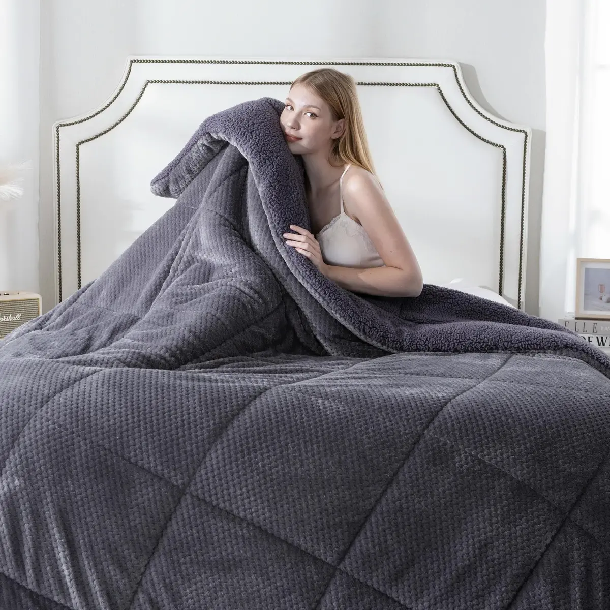 KASENTEX King Size Comforter | Reversible Sherpa & Plush Fleece | 104 x 90 in | OEKO-TEX Certified - view 2
