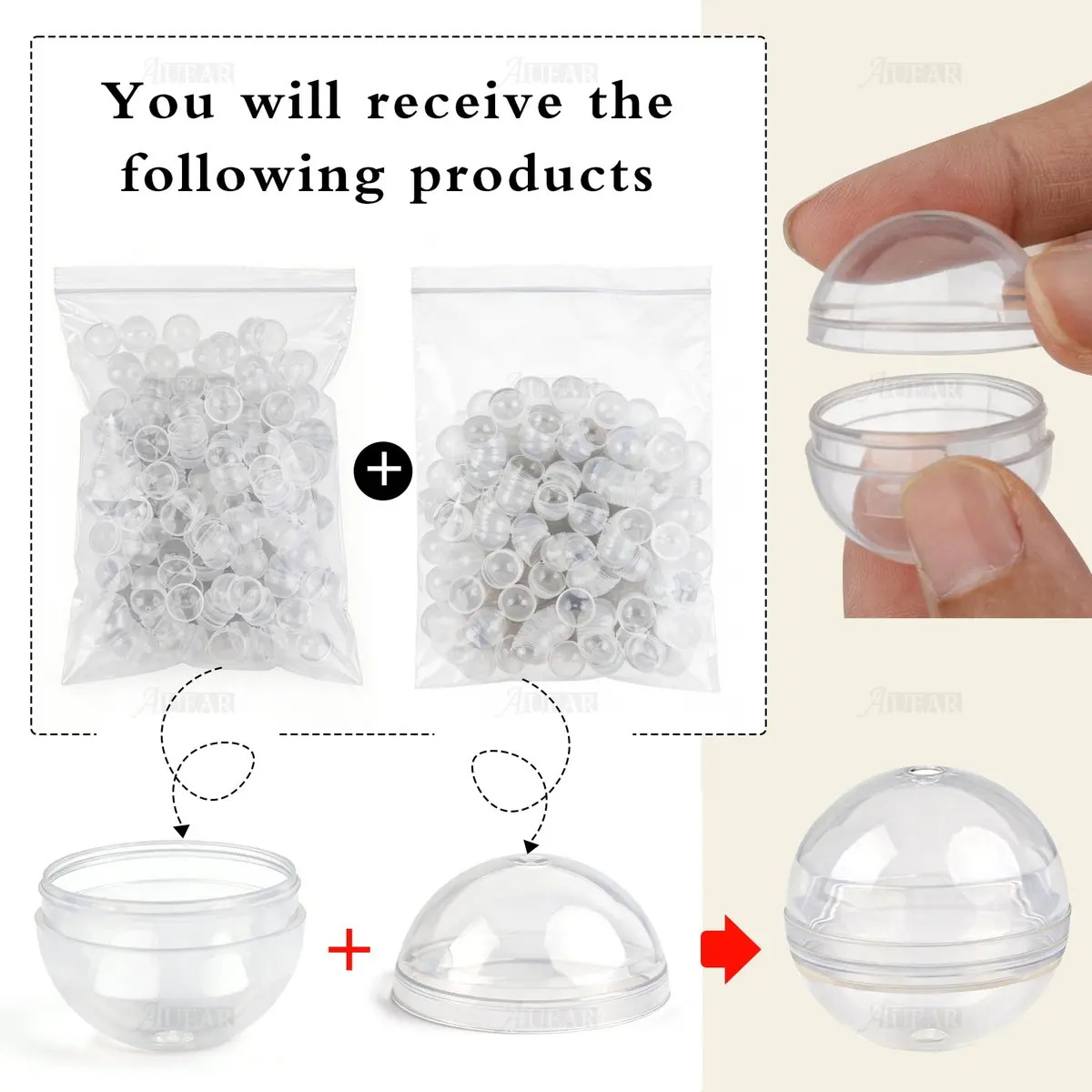 AUEAR Clear Empty Round Vending Machine Capsules 200 Pcs (28 mm / 1.1 Inch) | Perfect for Party Favors & DIY Crafts - view 4
