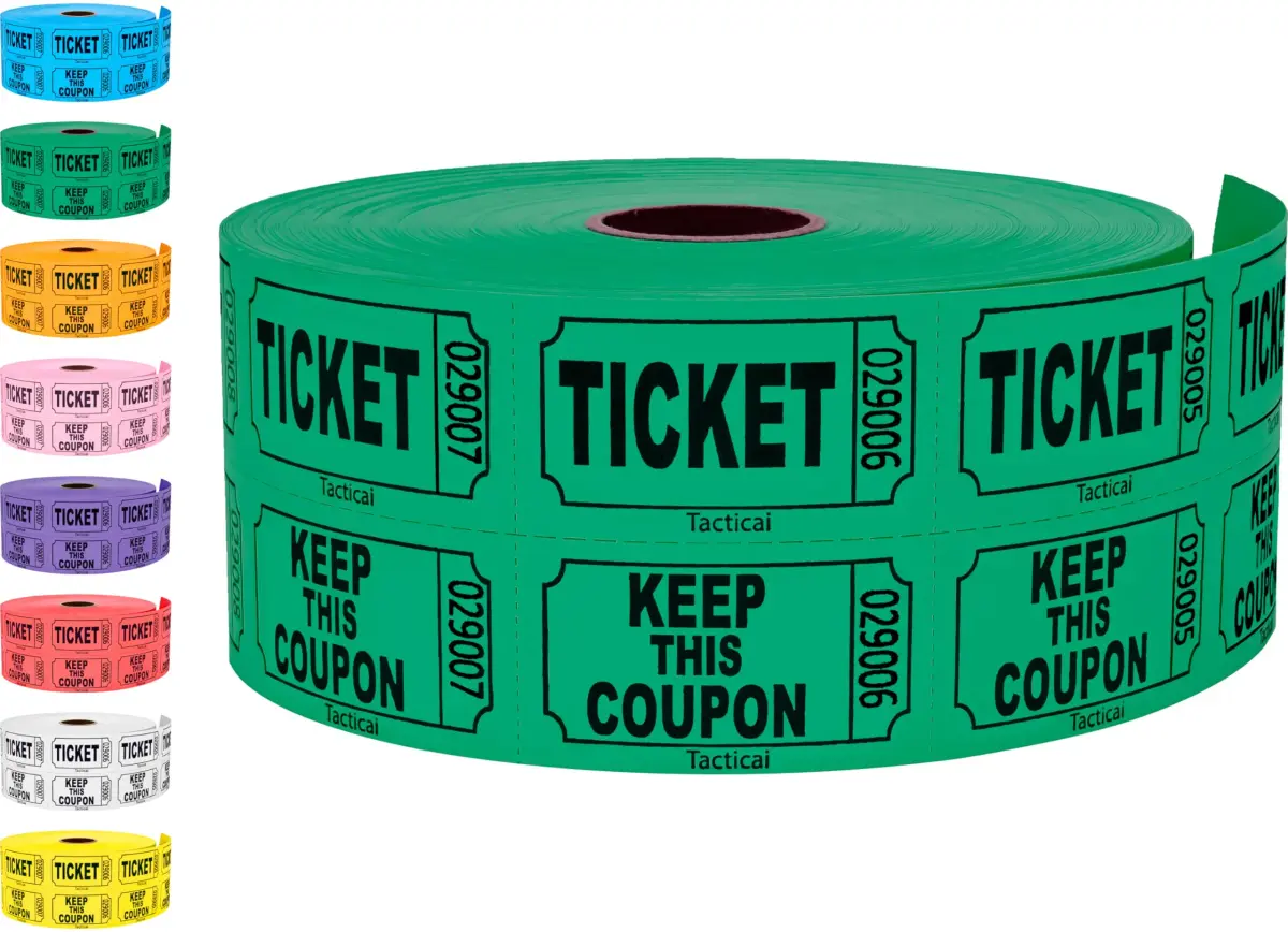 Tacticai Green Raffle Tickets Double Roll 1000 Count | Consecutively Numbered for Events - main product image