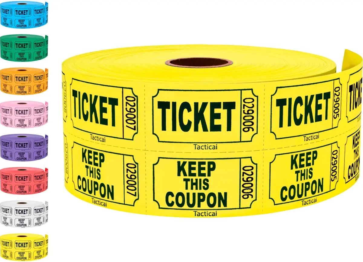 Tacticai Raffle Tickets Double Roll 1000 Count Yellow | Smooth Ink Flow Office Product - main product image