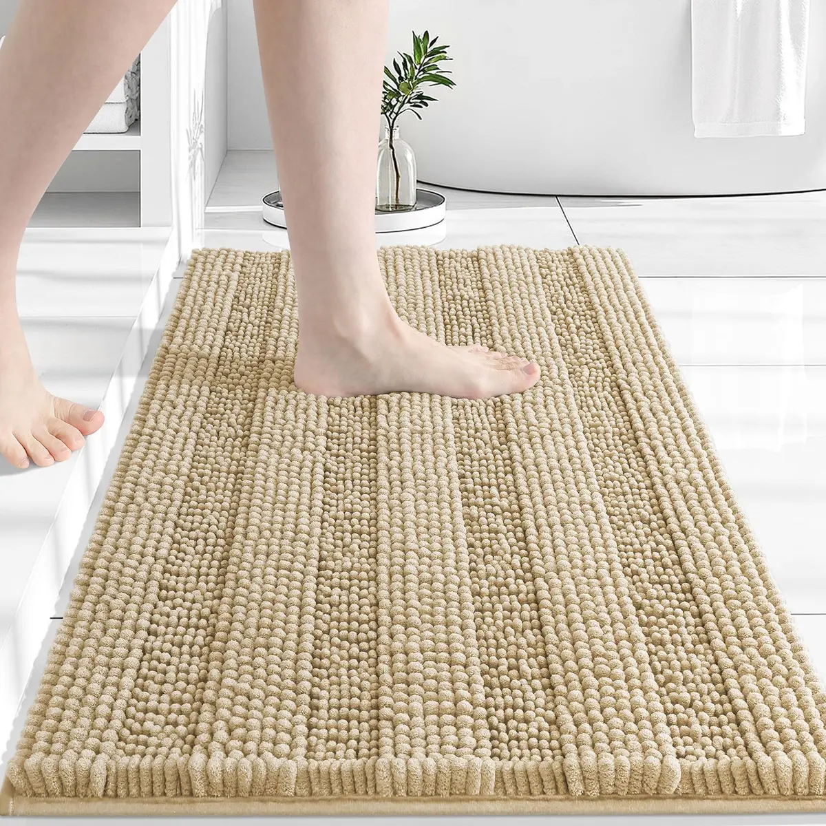 Grandaily Chenille Bathroom Rugs 30x20 | Soft Absorbent Bath Mat, Beige, Anti-Skid, Quick-Dry - main product image