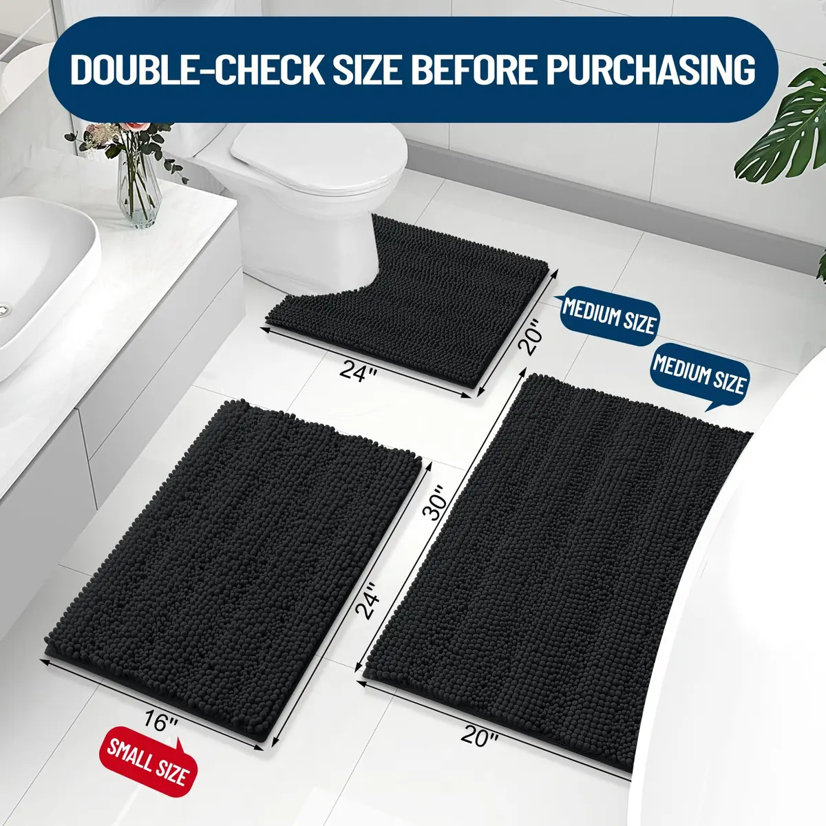 Grandaily Chenille Bathroom Rugs 30x20 | Soft Absorbent Bath Mat for Bathroom Comfort - view 2