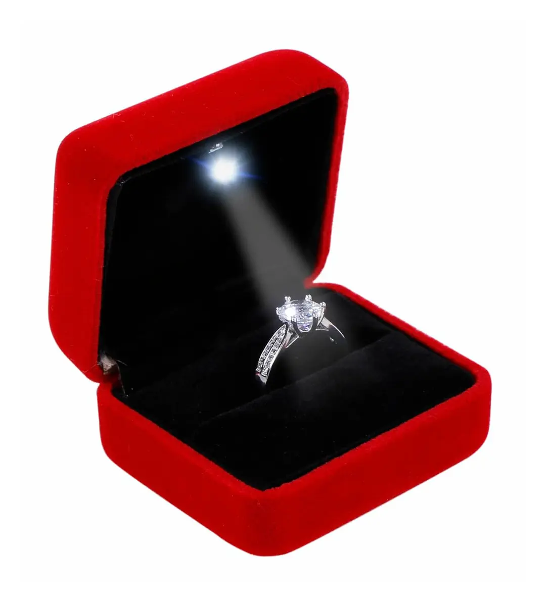 Omeet LED Velvet Ring Box for Proposal, Engagement, Wedding, Slim - Red | Compact & Elegant Jewelry Storage - main product image