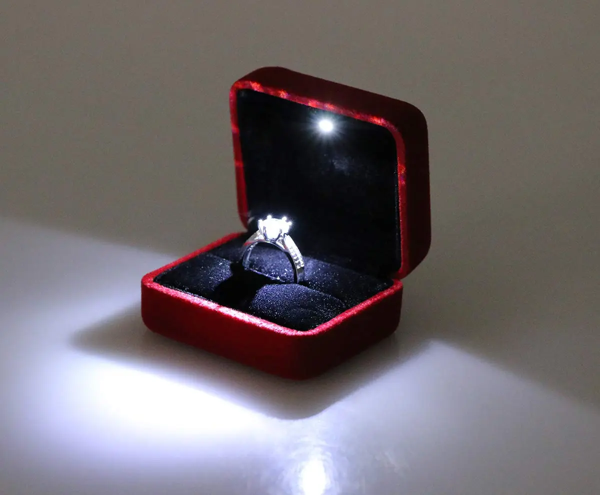 Omeet LED Velvet Ring Box for Proposal, Engagement, Wedding, Slim - Red | Compact & Elegant Jewelry Storage - view 5