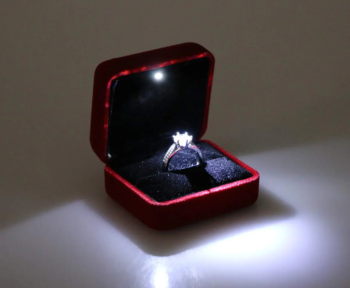 Omeet LED Velvet Ring Box for Proposal, Engagement, Wedding, Slim - Red | Compact & Elegant Jewelry Storage - view 6