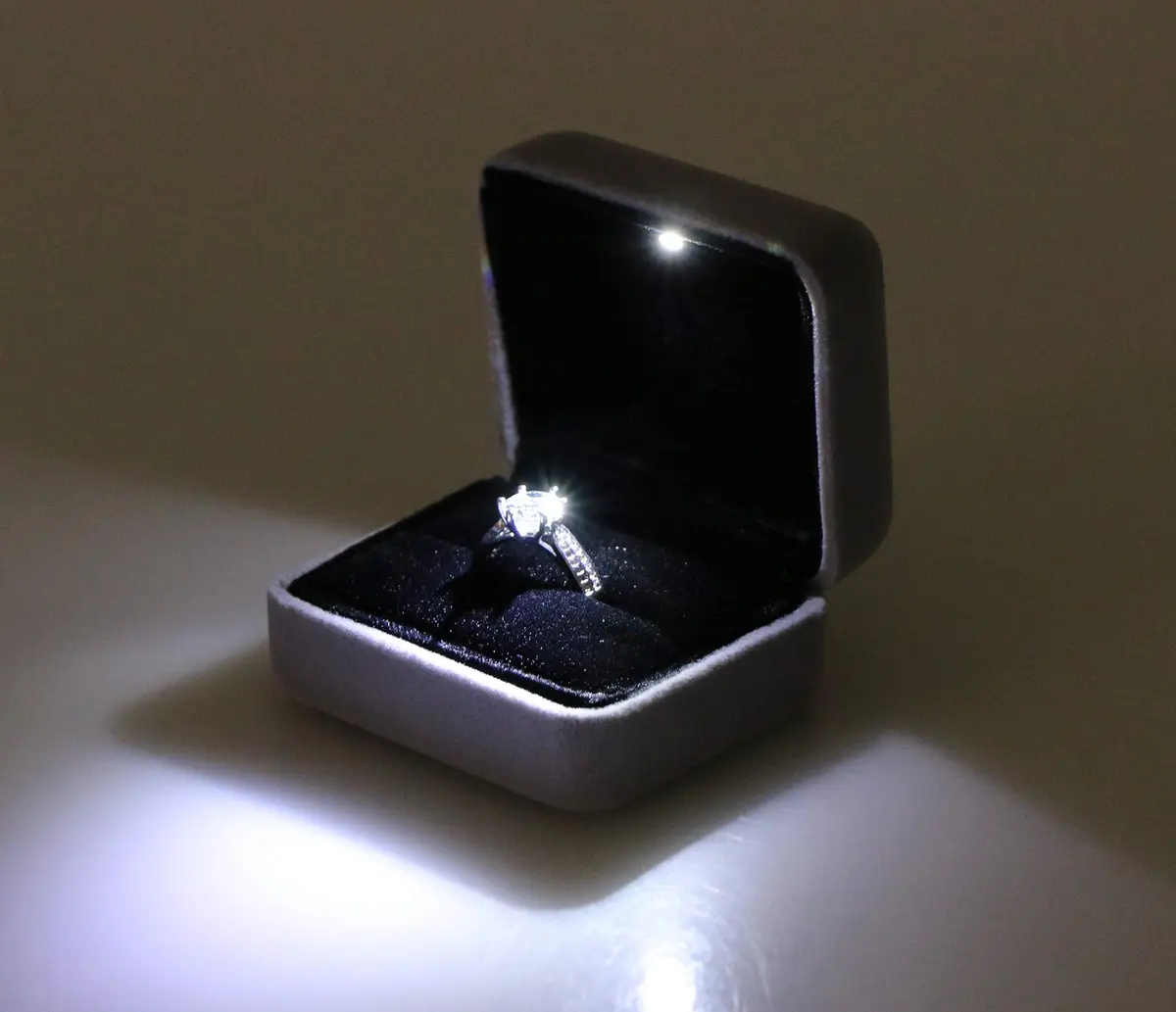 Omeet LED Velvet Ring Box for Proposal, Engagement, Wedding, Slim - Grey | Compact Jewelry Storage Case - view 5