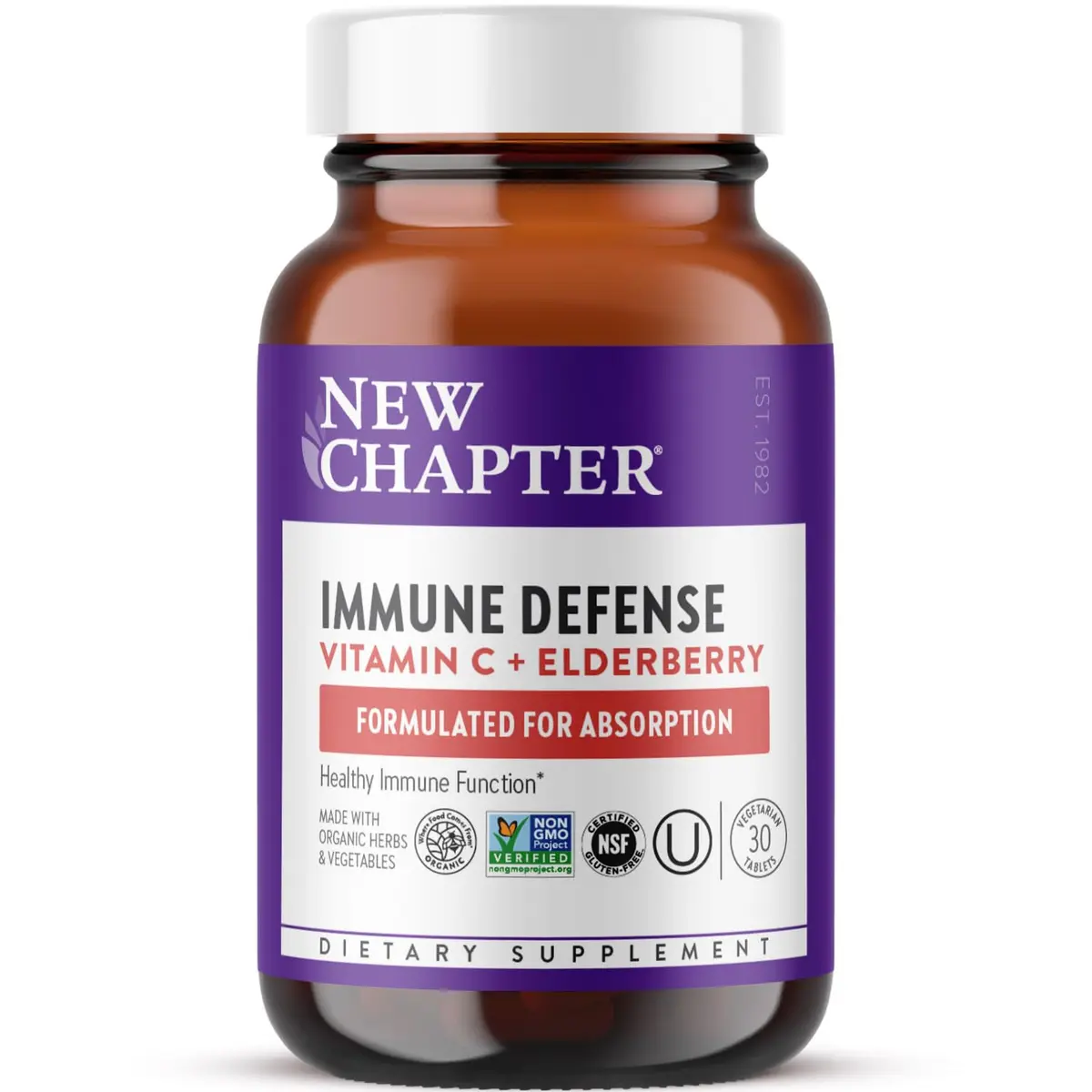New Chapter Immune Defense, Vitamin C + Elderberry, 30 Count | Supports Immune Function & Stress Response - main product image