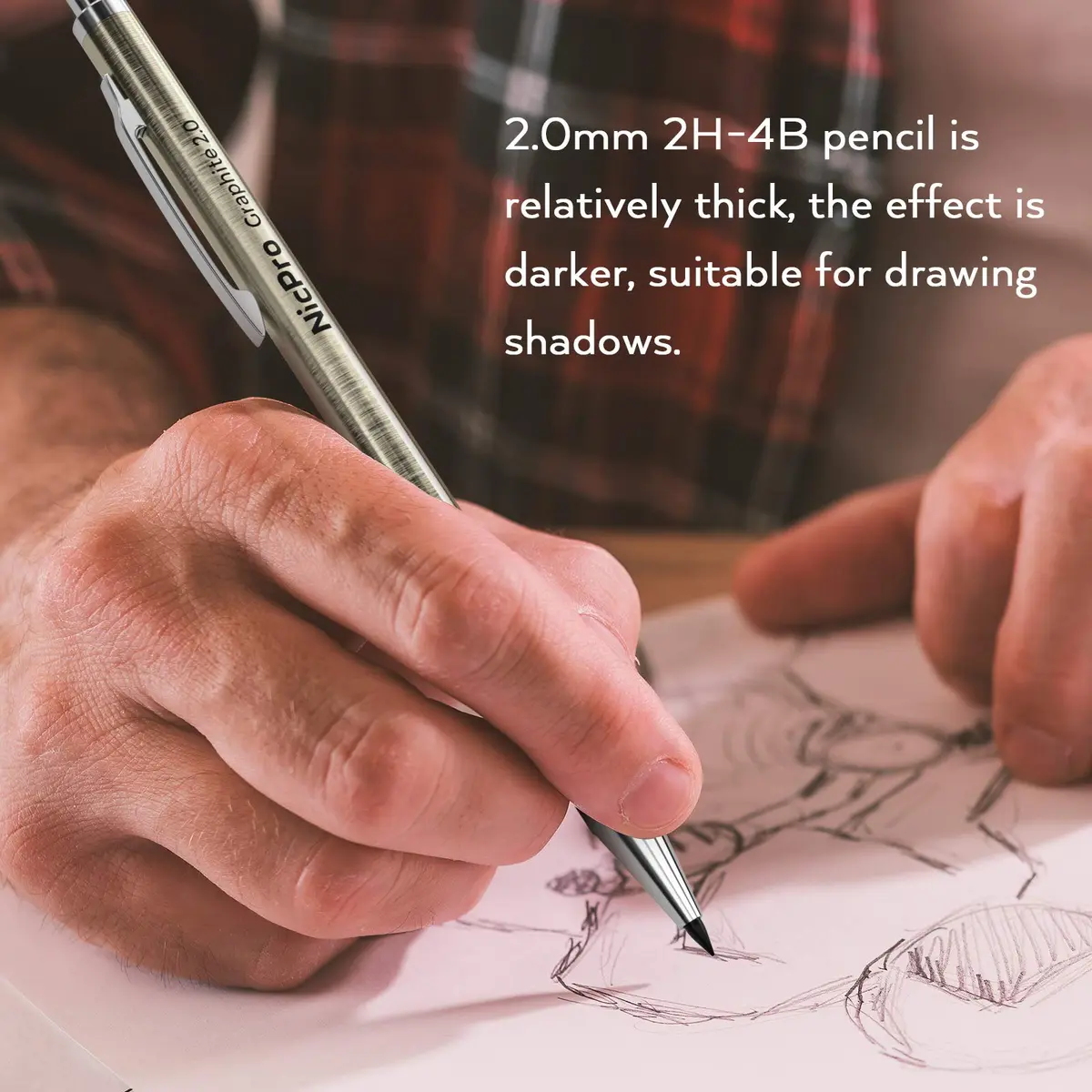 Nicpro 6PCS Metal Mechanical Pencil Set, Full Copper Drafting Pencil 0.3, 0.5, 0.7, 0.9 mm & 2PCS 2mm Graphite Lead Holder for Art Sketching Drawing - view 5