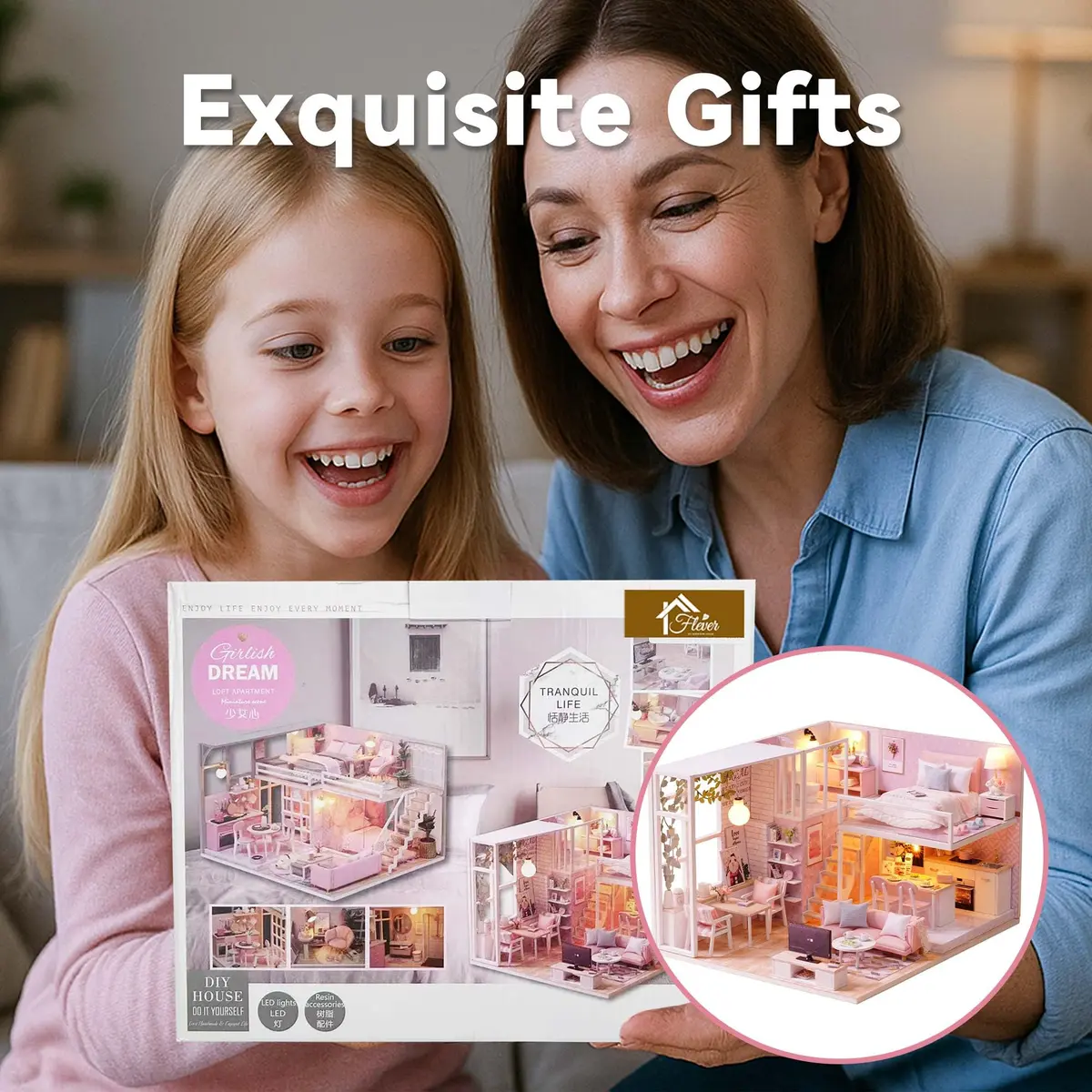Flever Tranquil Life DIY Miniature Dollhouse Kit with Loft Apartment Scene, 1:32 Scale | 18-24 Hour Assembly - view 8