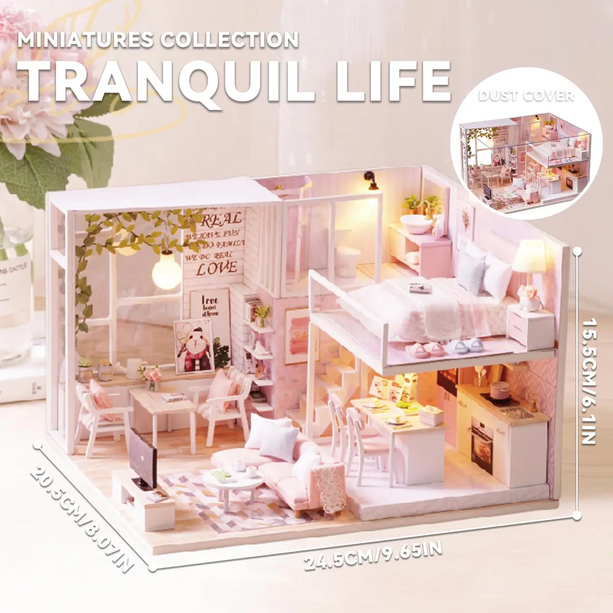 Flever Tranquil Life DIY Miniature Dollhouse Kit with Loft Apartment Scene, 1:32 Scale | 18-24 Hour Assembly - view 2